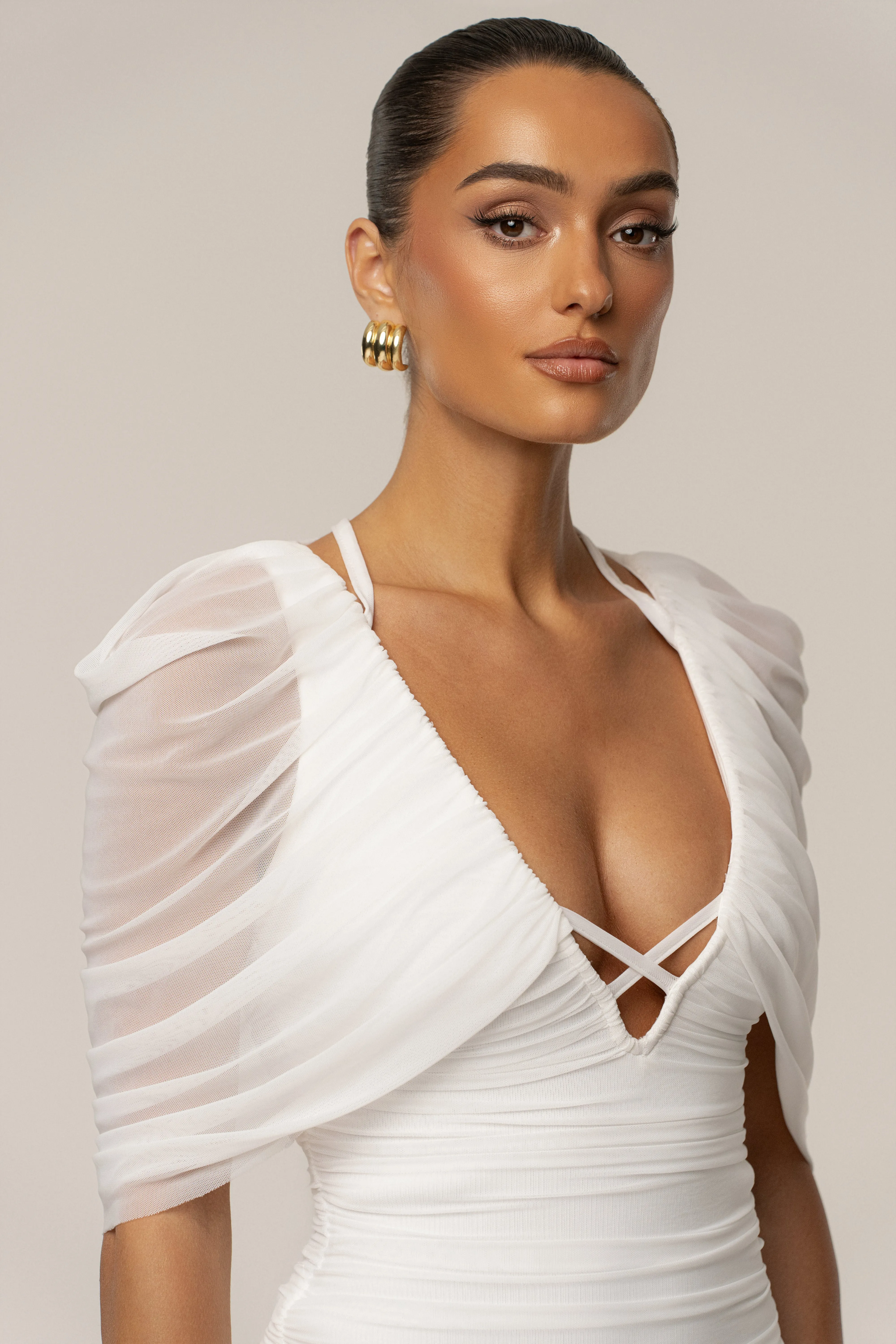 Ivory Timeless Drape Midi Dress sold by JLUXLABEL product image thumbnail 4