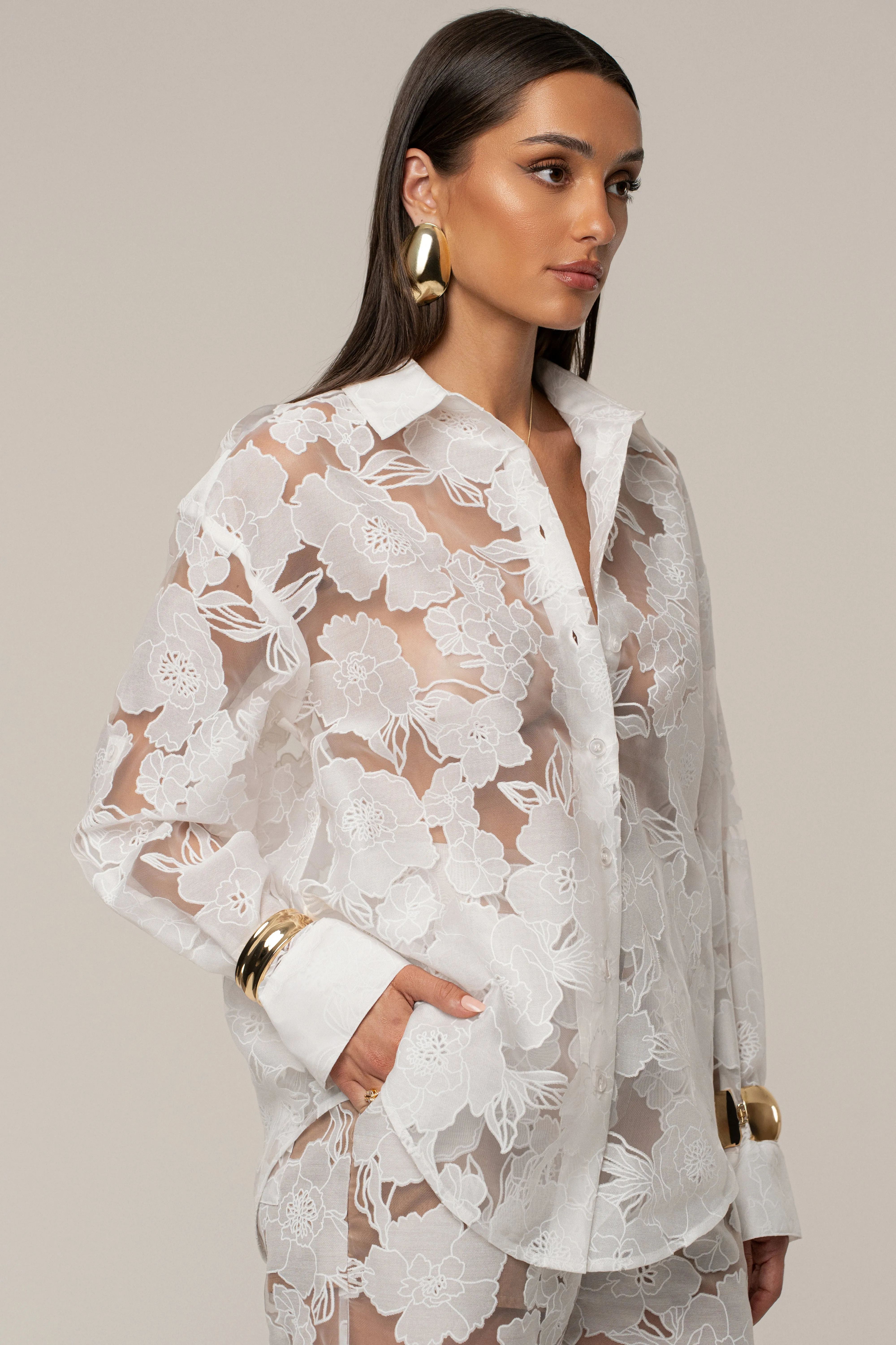 Ivory Organza Floral Blouse sold by JLUXLABEL