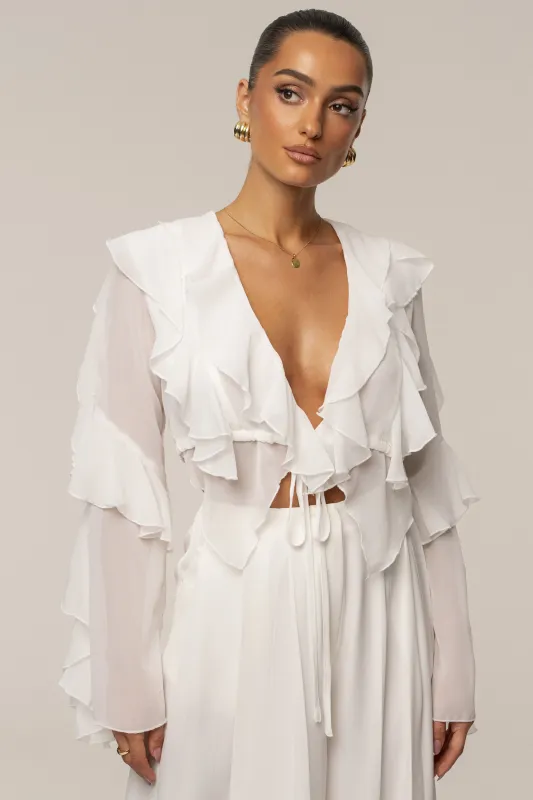 White Juliet Ruffle Crop Top sold by JLUXLABEL