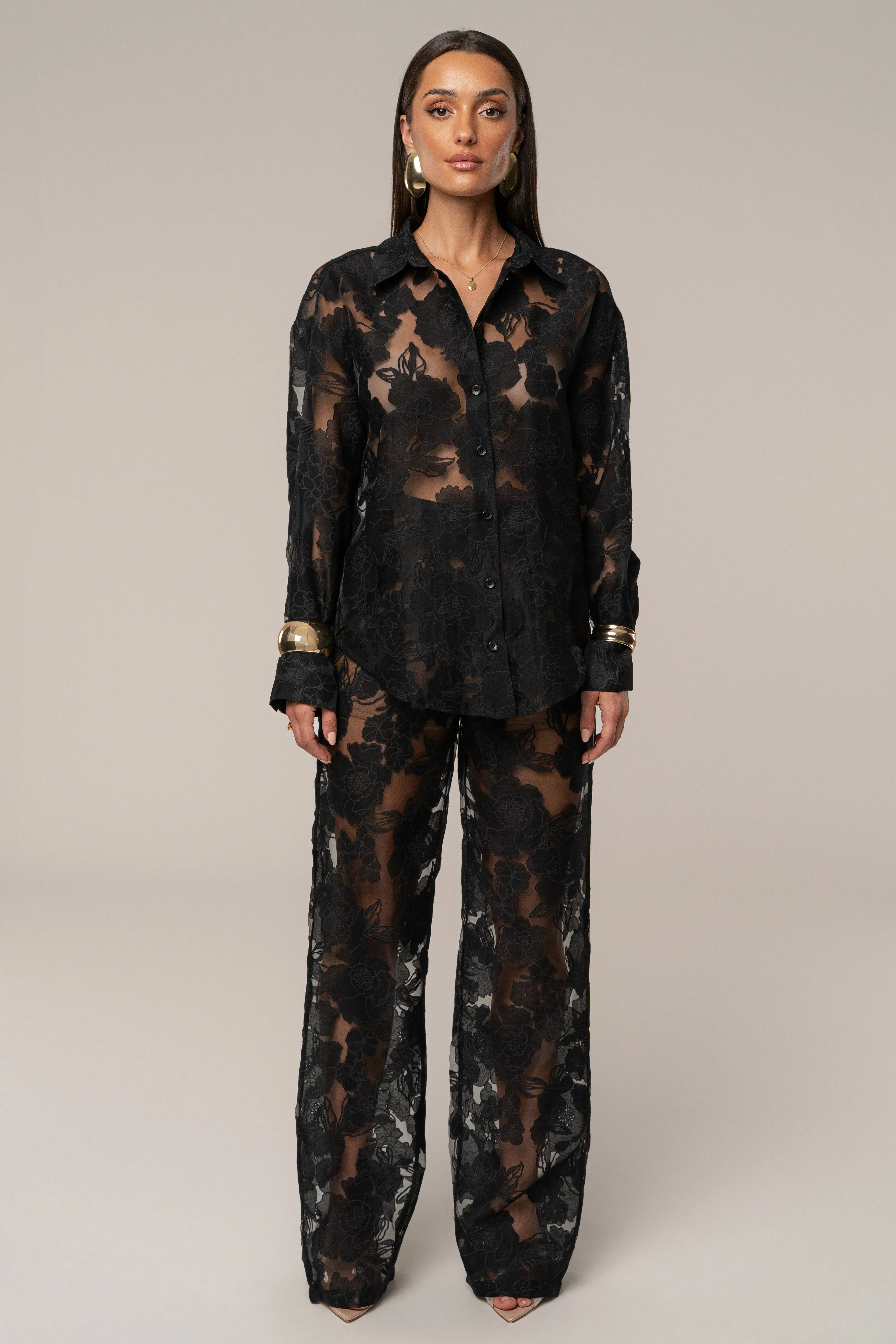 Black Organza Floral Pant sold by JLUXLABEL product image thumbnail 3