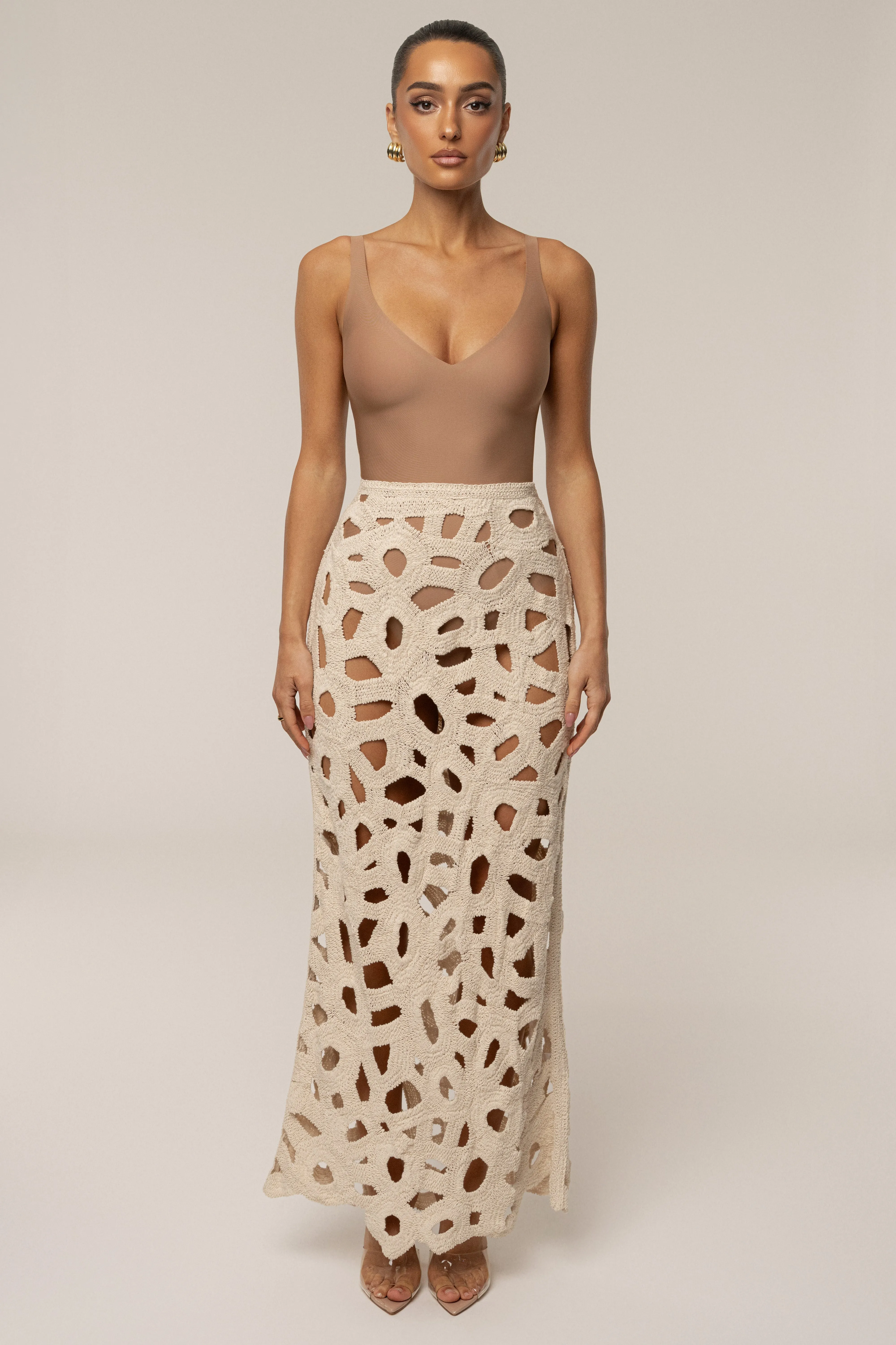 Ecru Coastal Breeze Crochet Maxi Skirt sold by JLUXLABEL product image thumbnail 3