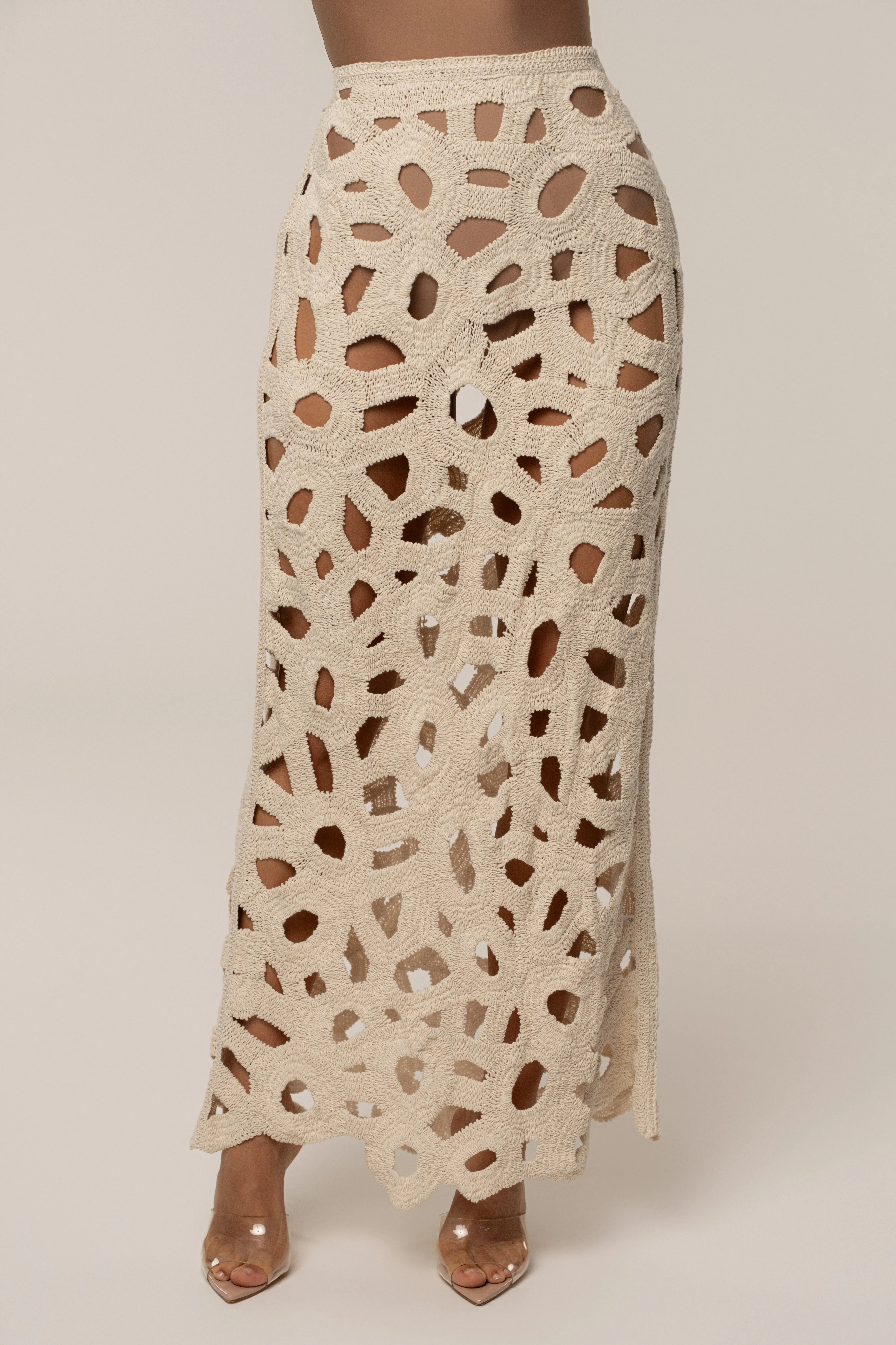 Ecru Coastal Breeze Crochet Maxi Skirt sold by JLUXLABEL product image thumbnail 2