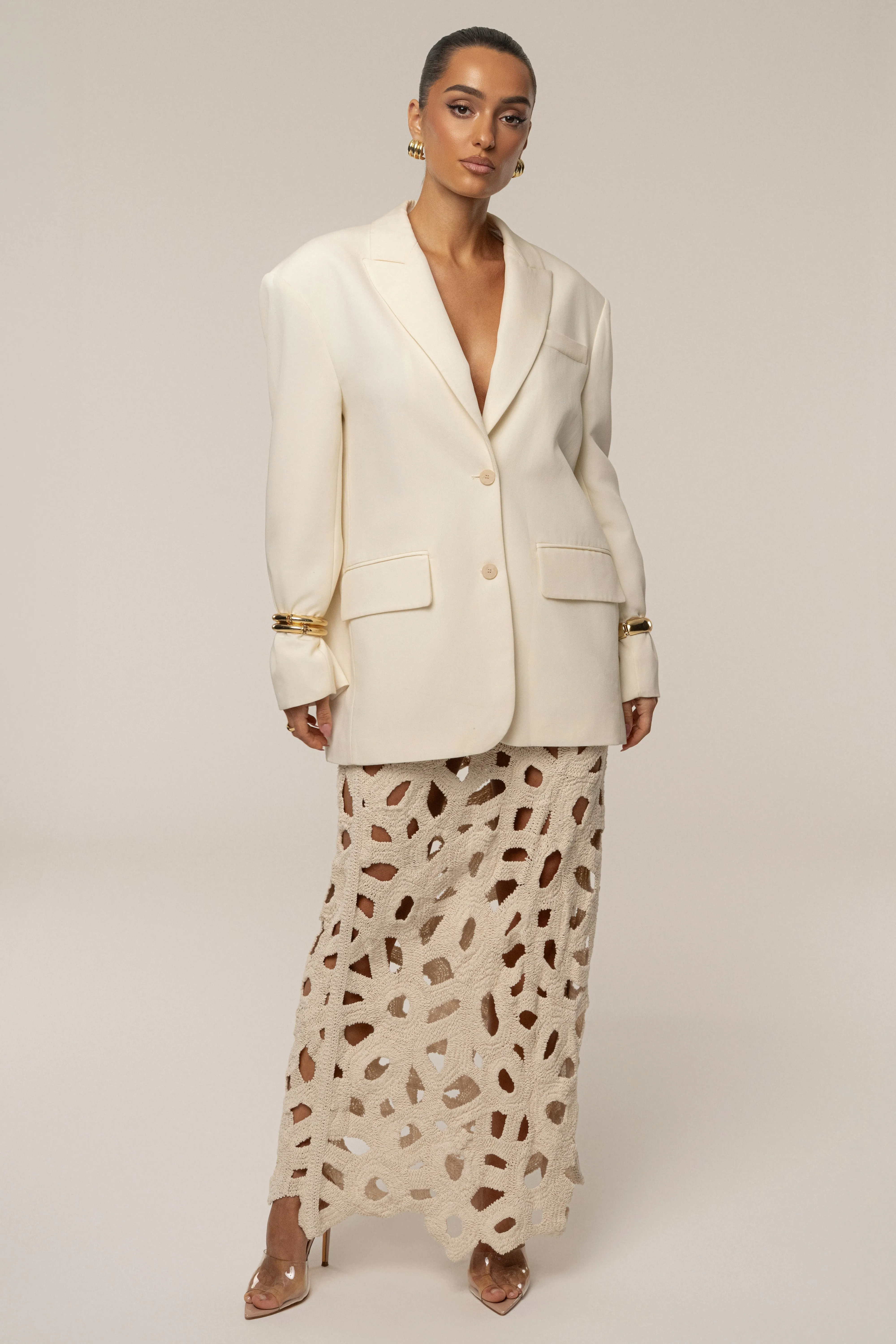 Ecru Coastal Breeze Crochet Maxi Skirt sold by JLUXLABEL product image thumbnail 4