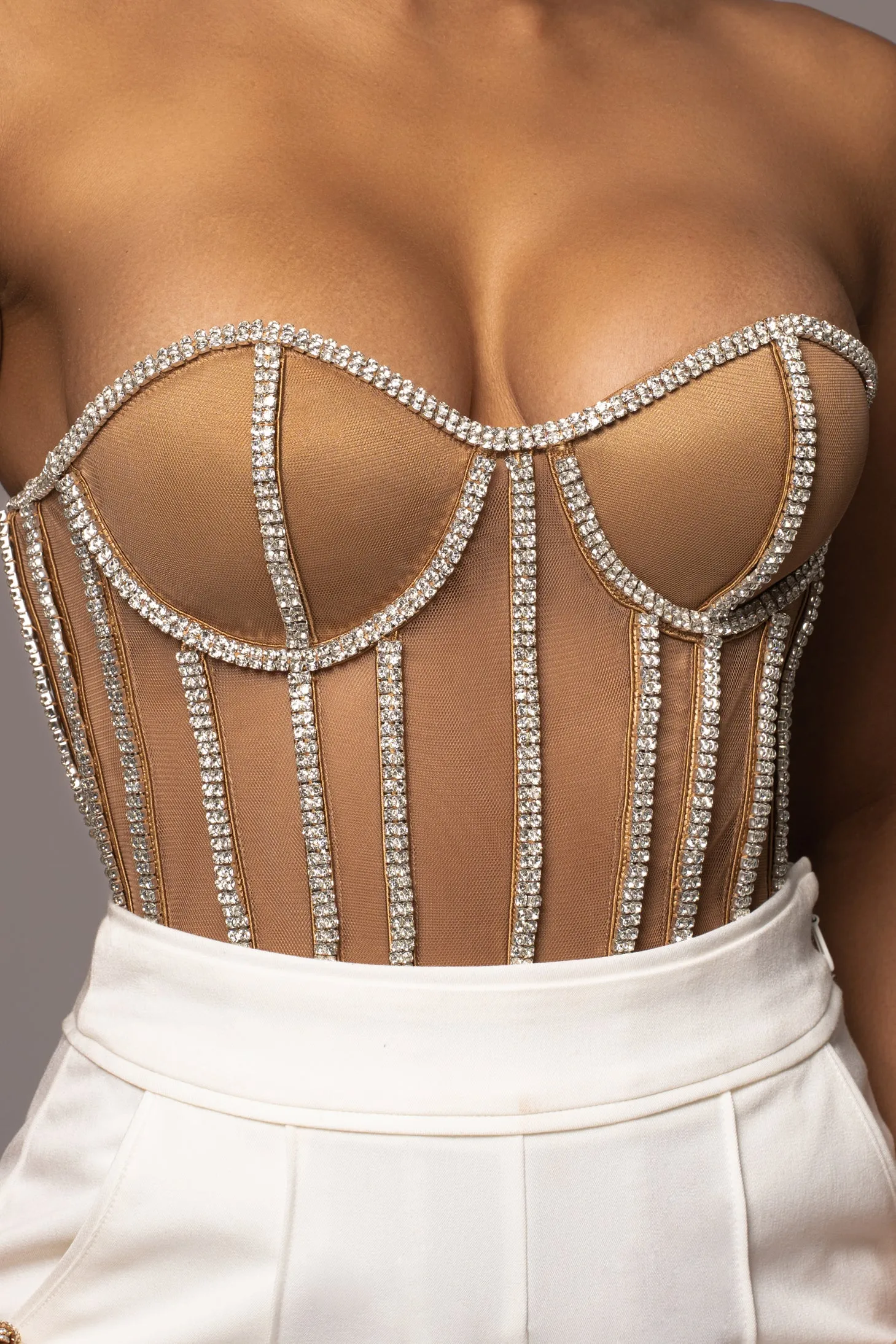 Tan LIMITED EDITION RHINESTONE CRYSTAL CORSET sold by JLUXLABEL product image thumbnail 2