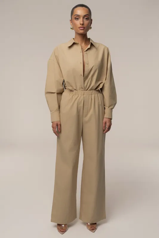 Beige Leon Poplin Pant sold by JLUXLABEL