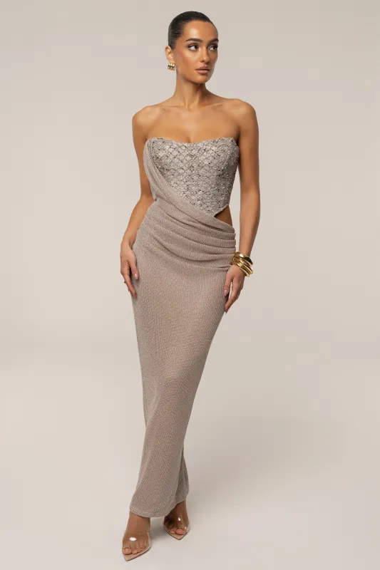Beige Stellar Sequin Maxi Dress sold by JLUXLABEL