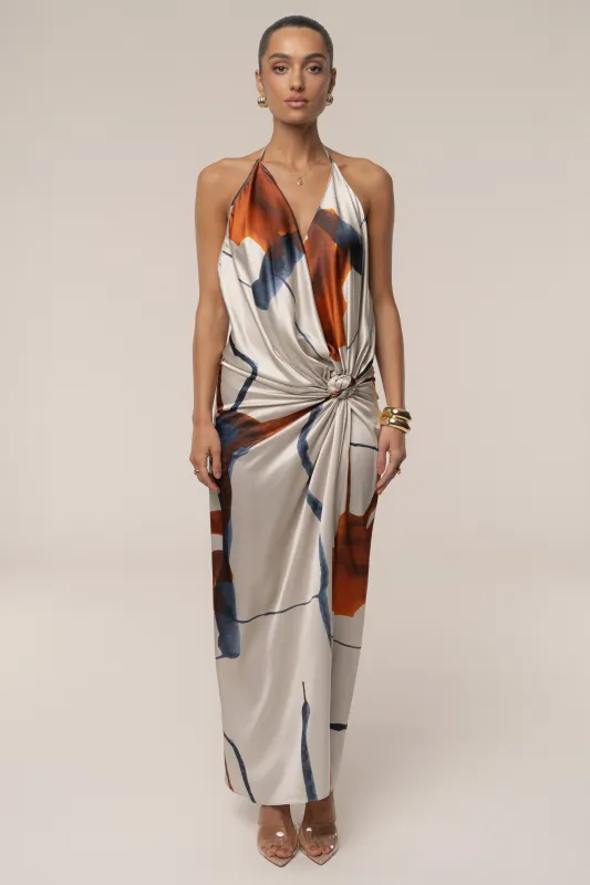 Ivory Malibu Satin Midi Dress sold by JLUXLABEL