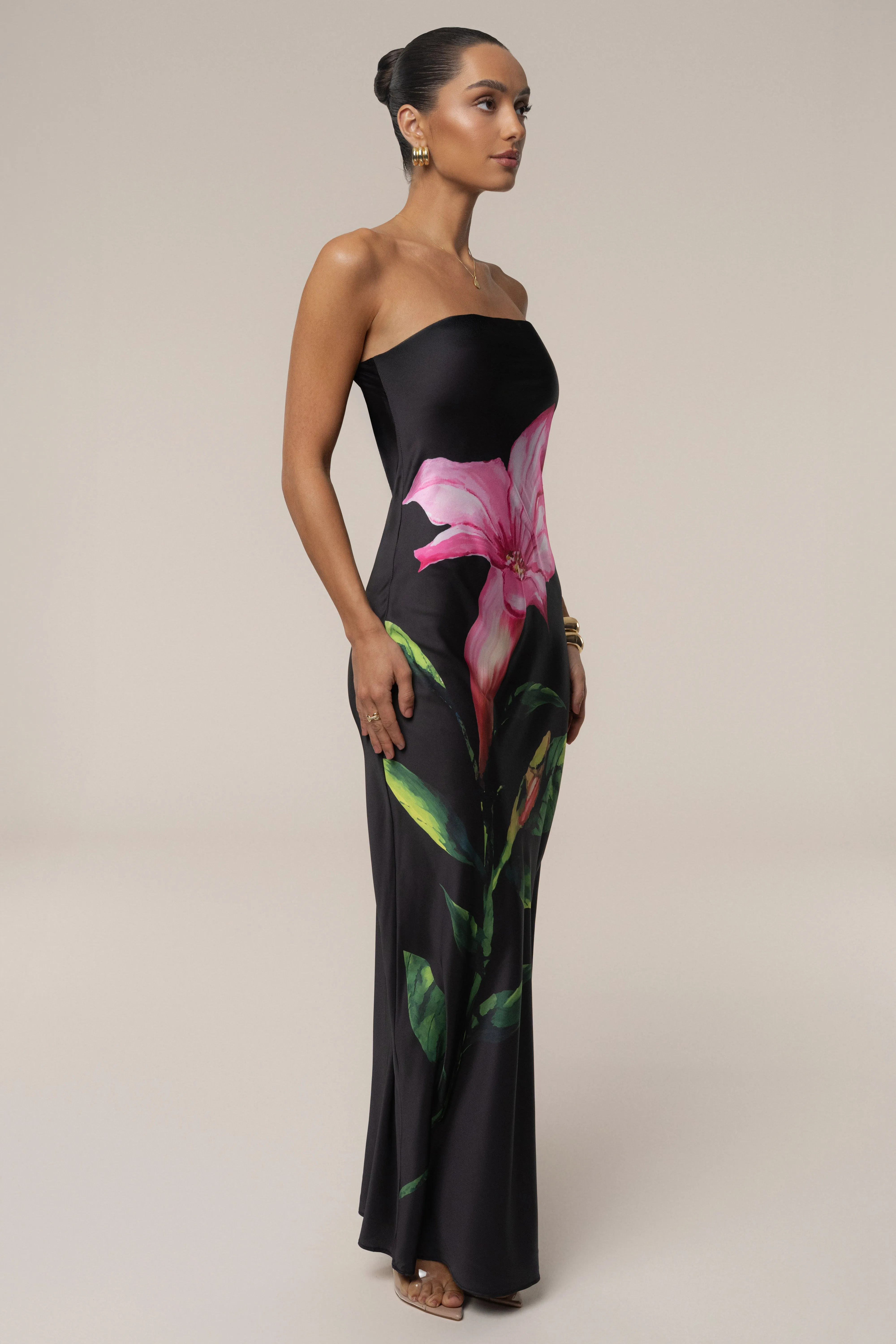 Black Blossom Satin Maxi Dress sold by JLUXLABEL product image thumbnail 3
