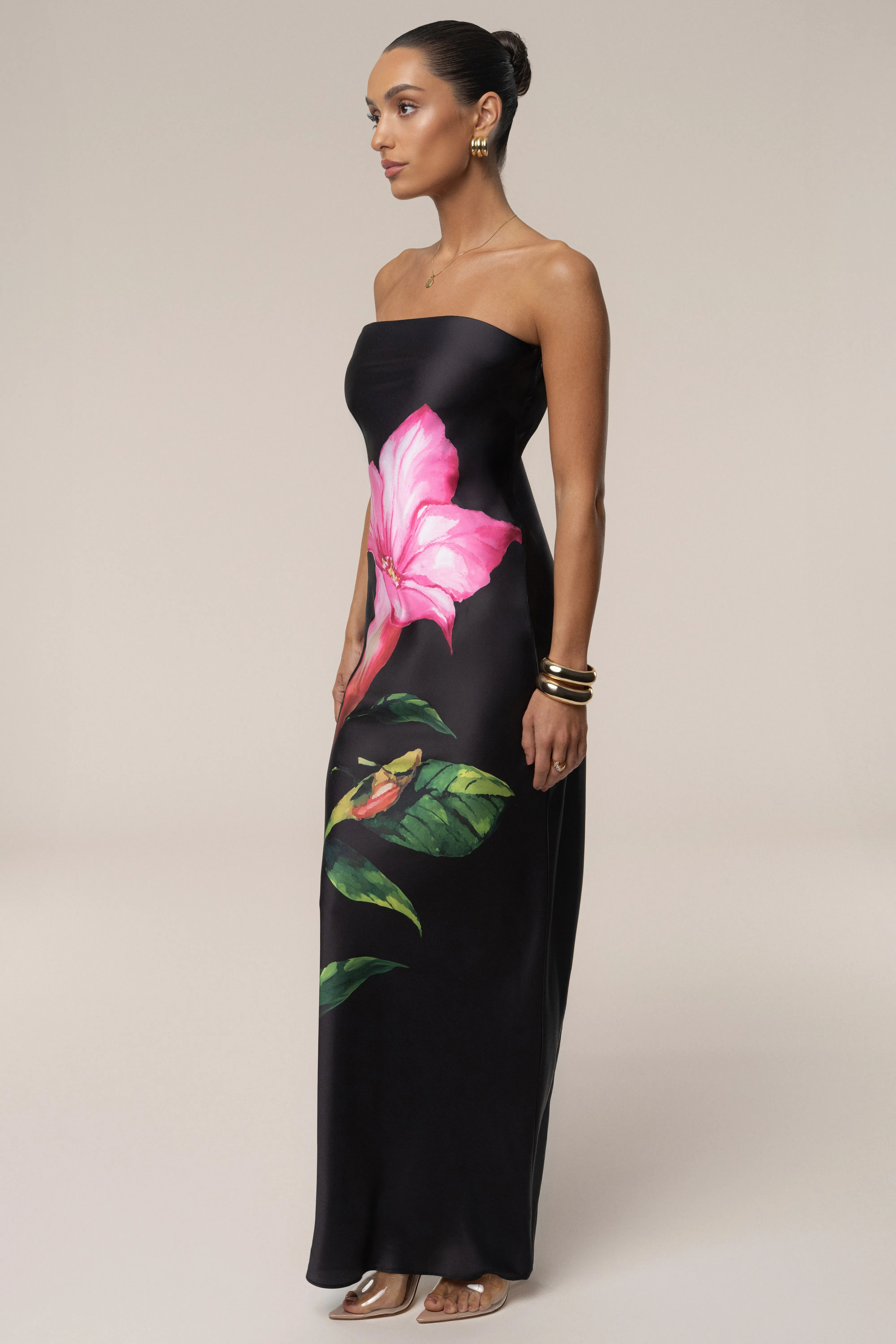 Black Blossom Satin Maxi Dress sold by JLUXLABEL product image thumbnail 4