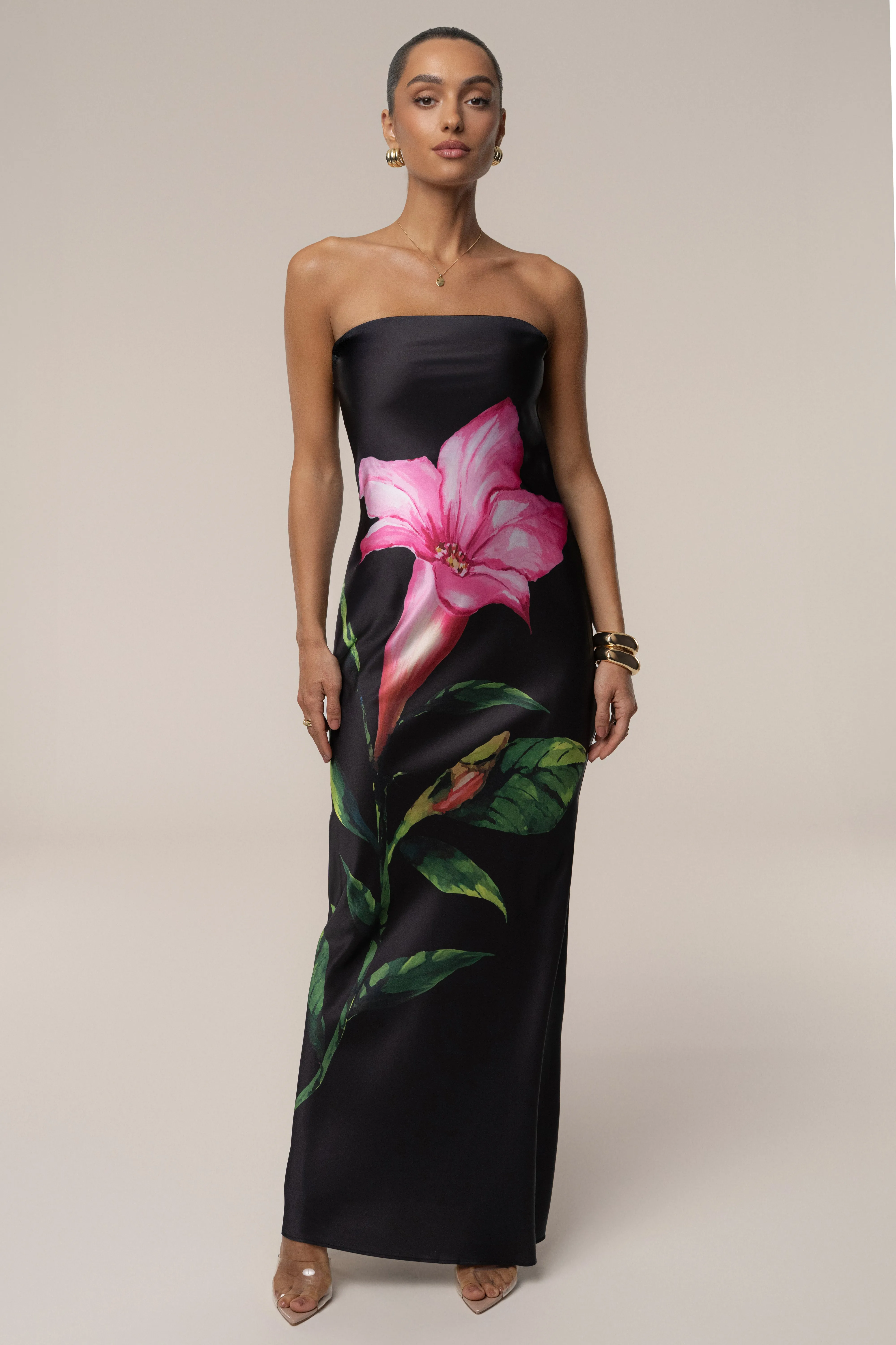 Black Blossom Satin Maxi Dress sold by JLUXLABEL product image thumbnail 5