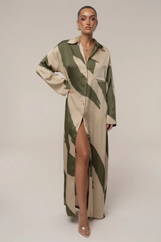 Multi Satin Safari Maxi Dress sold by JLUXLABEL