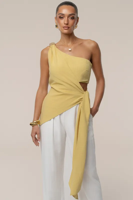Yellow Palmera One Shoulder Top sold by JLUXLABEL