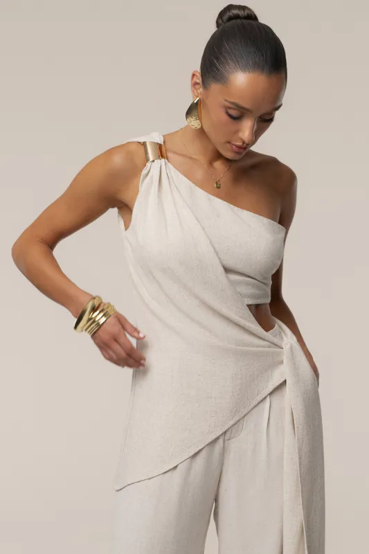 Beige Palmera One Shoulder Top sold by JLUXLABEL