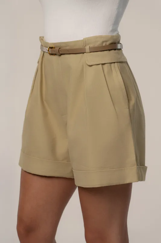 Tan Belted Cargo Shorts sold by JLUXLABEL