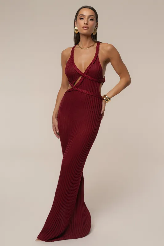 Burgundy Drift And Dream Braided Maxi Dress sold by JLUXLABEL