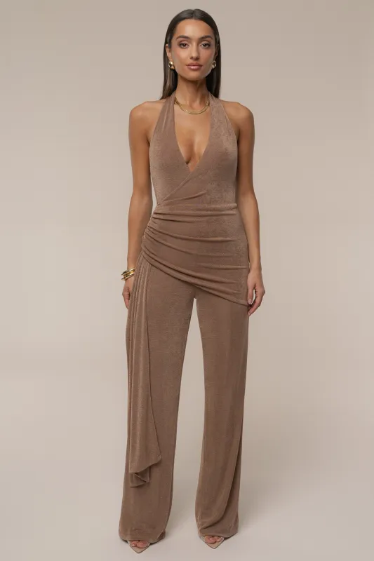 Beige Rustic Charm Halter Jumpsuit sold by JLUXLABEL