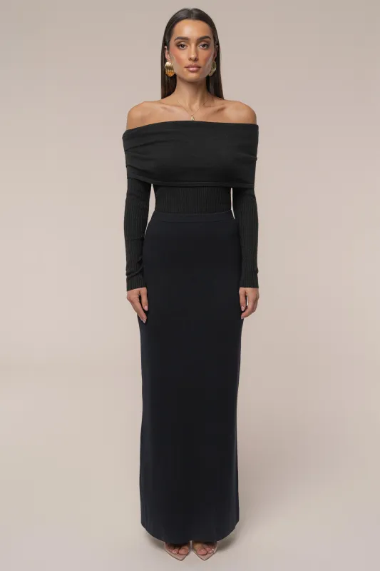 Black London Knit Maxi Skirt sold by JLUXLABEL