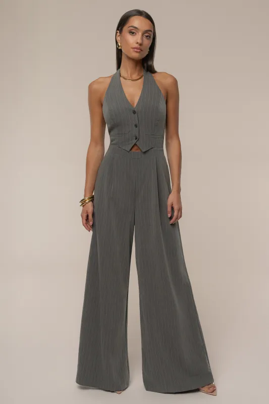Grey Classic Pinstriped Jumpsuit sold by JLUXLABEL