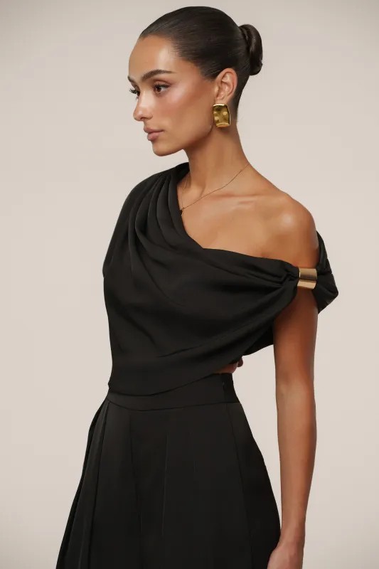 Black Gleam and Glow Satin Top sold by JLUXLABEL
