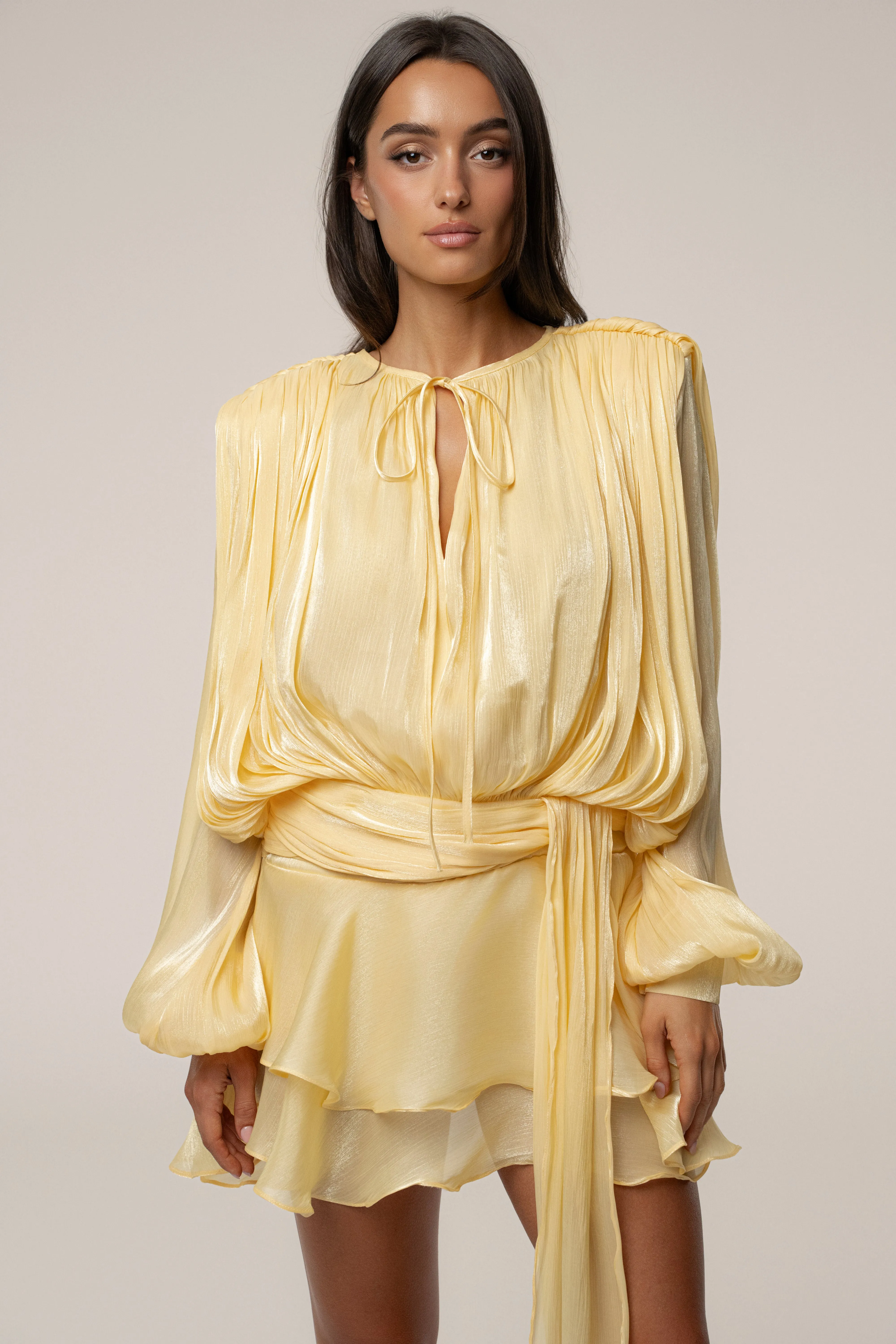 Yellow Pure Glow Draped Mini Dress sold by JLUXLABEL product image thumbnail 3