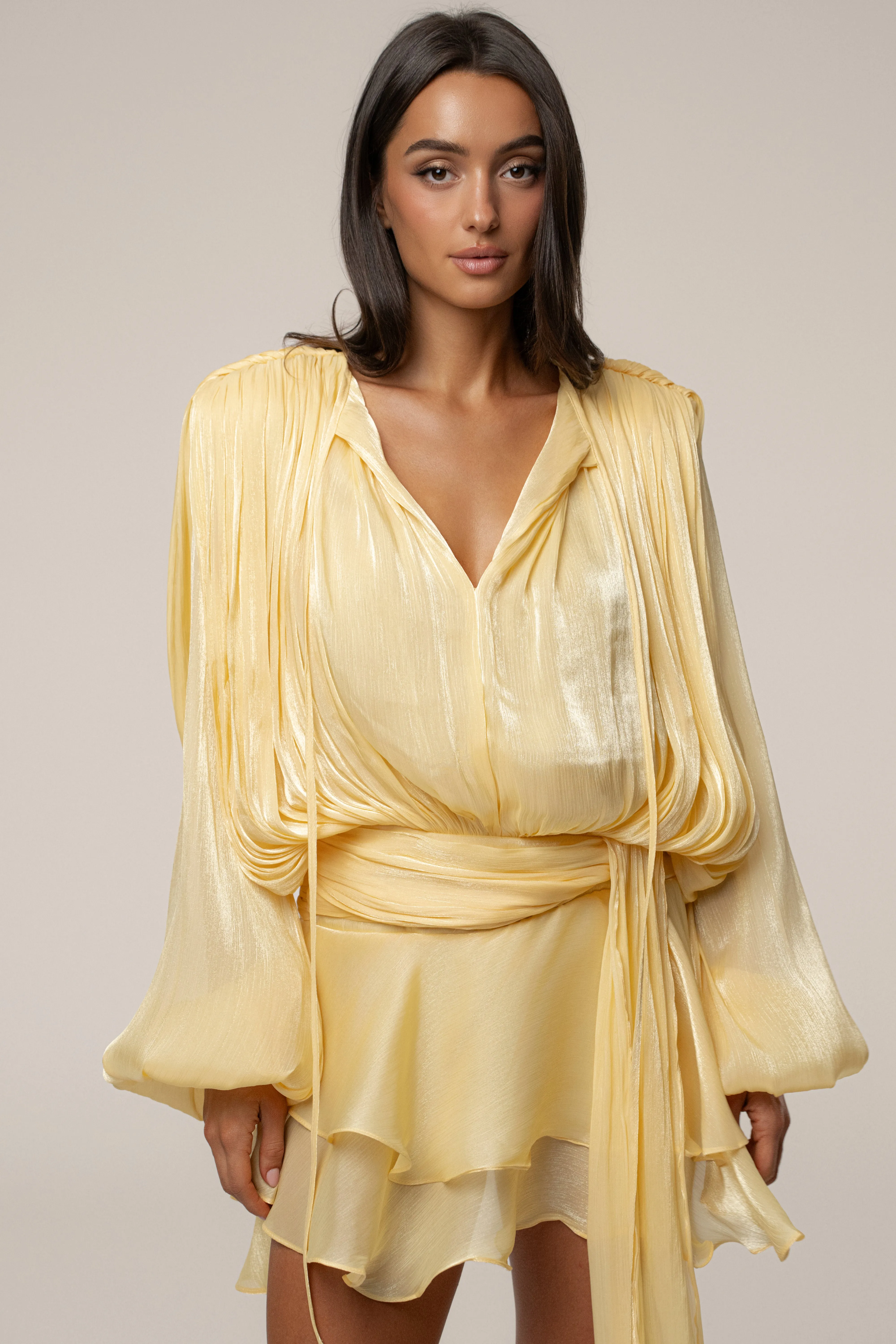 Yellow Pure Glow Draped Mini Dress sold by JLUXLABEL product image thumbnail 5