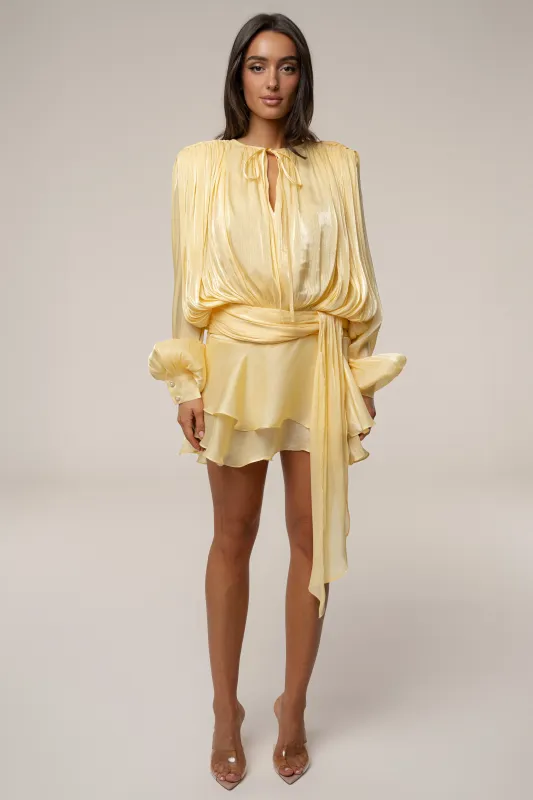 Yellow Pure Glow Draped Mini Dress sold by JLUXLABEL