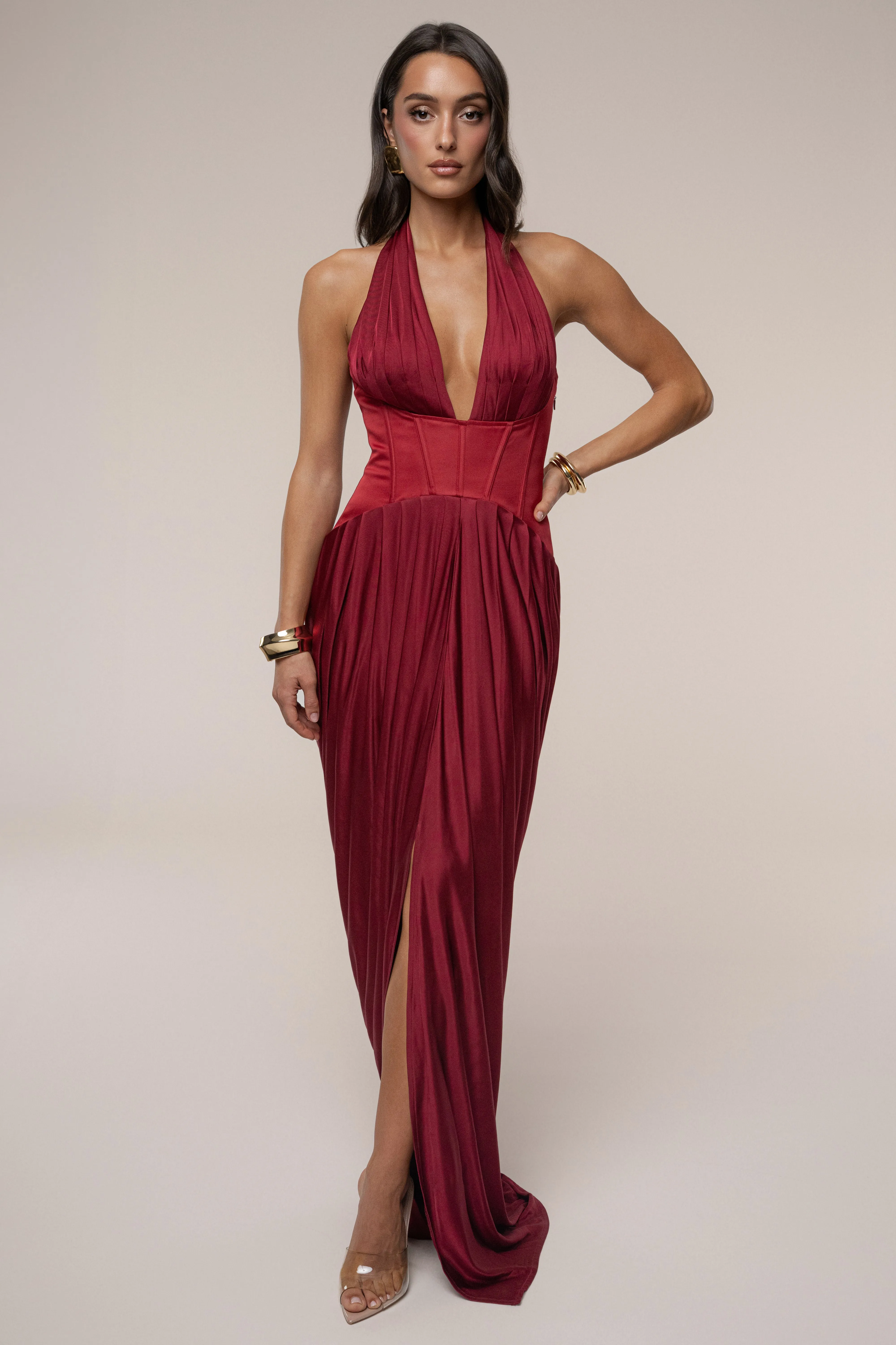 PRE-ORDER Burgundy Drape And Destiny Maxi Dress sold by JLUXLABEL product image thumbnail 3