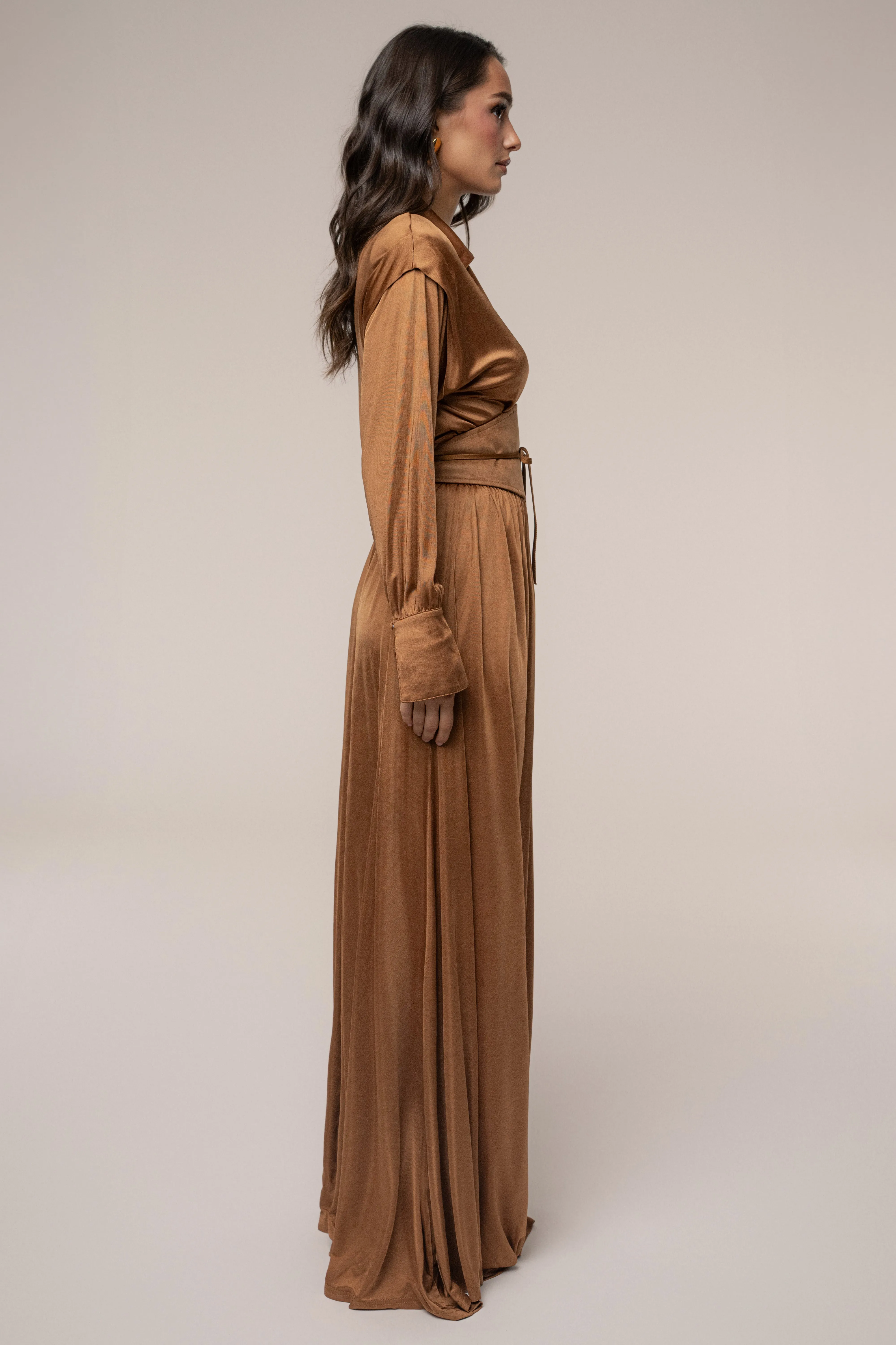 Tan High Line Collar Maxi Dress sold by JLUXLABEL product image thumbnail 5