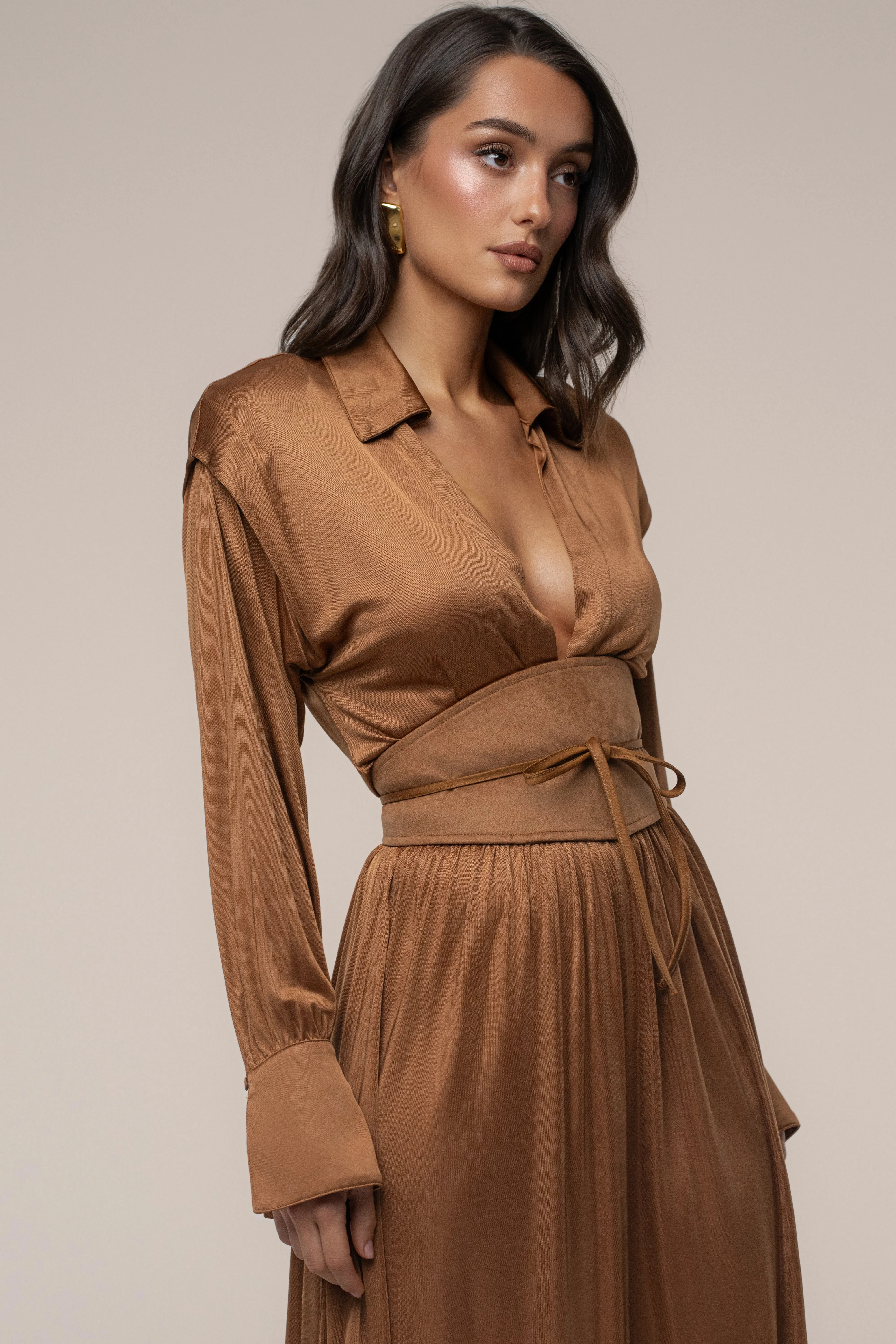 Tan High Line Collar Maxi Dress sold by JLUXLABEL product image thumbnail 4