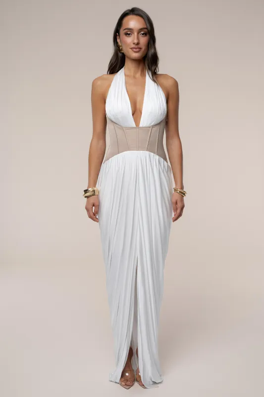 Ivory Drape And Destiny Maxi Dress sold by JLUXLABEL