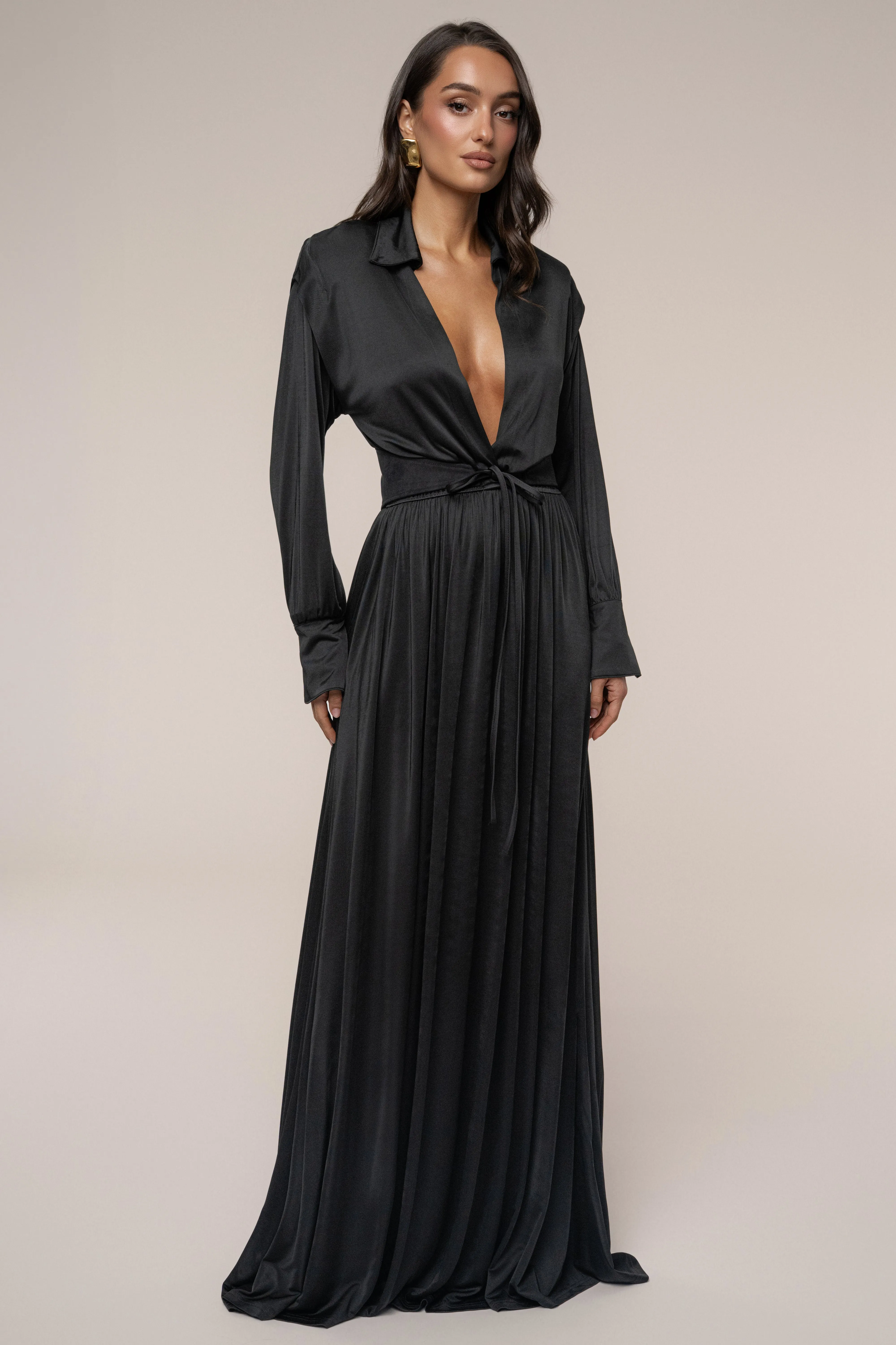 Black High Line Collar Maxi Dress sold by JLUXLABEL product image thumbnail 4