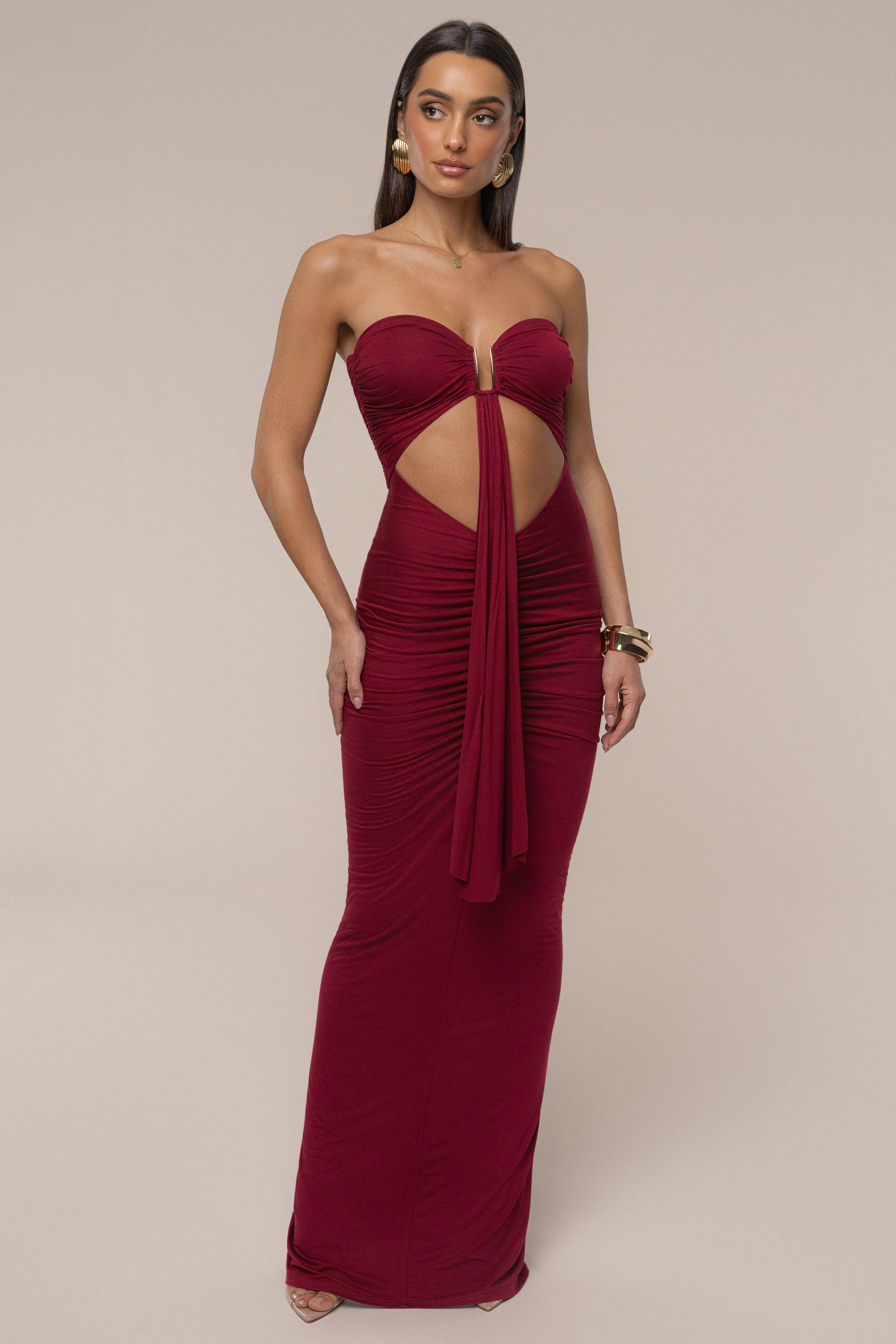 Burgundy Atlantis Drape Maxi Dress sold by JLUXLABEL product image thumbnail 3