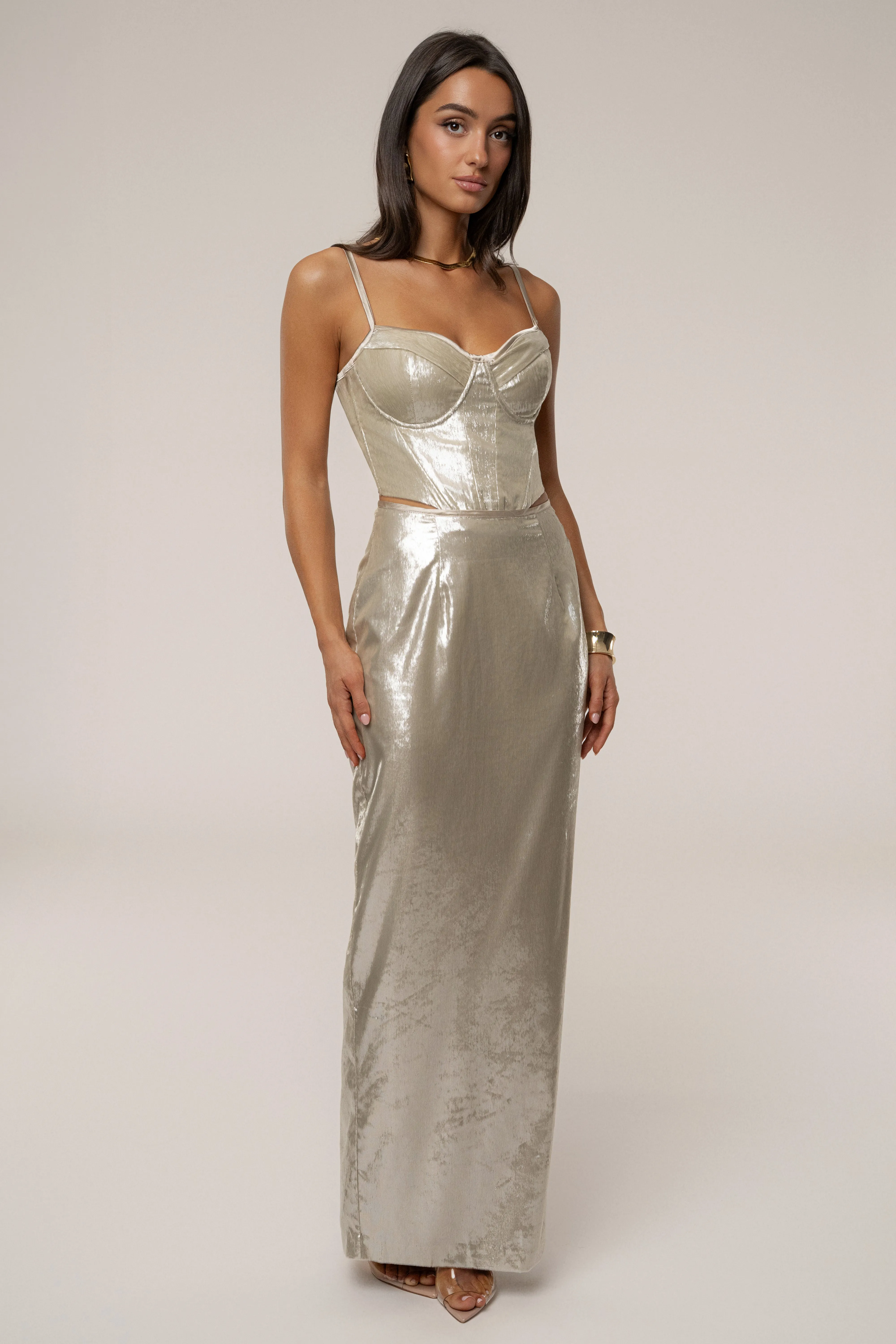 Beige Illuminate Maxi Skirt sold by JLUXLABEL product image thumbnail 5