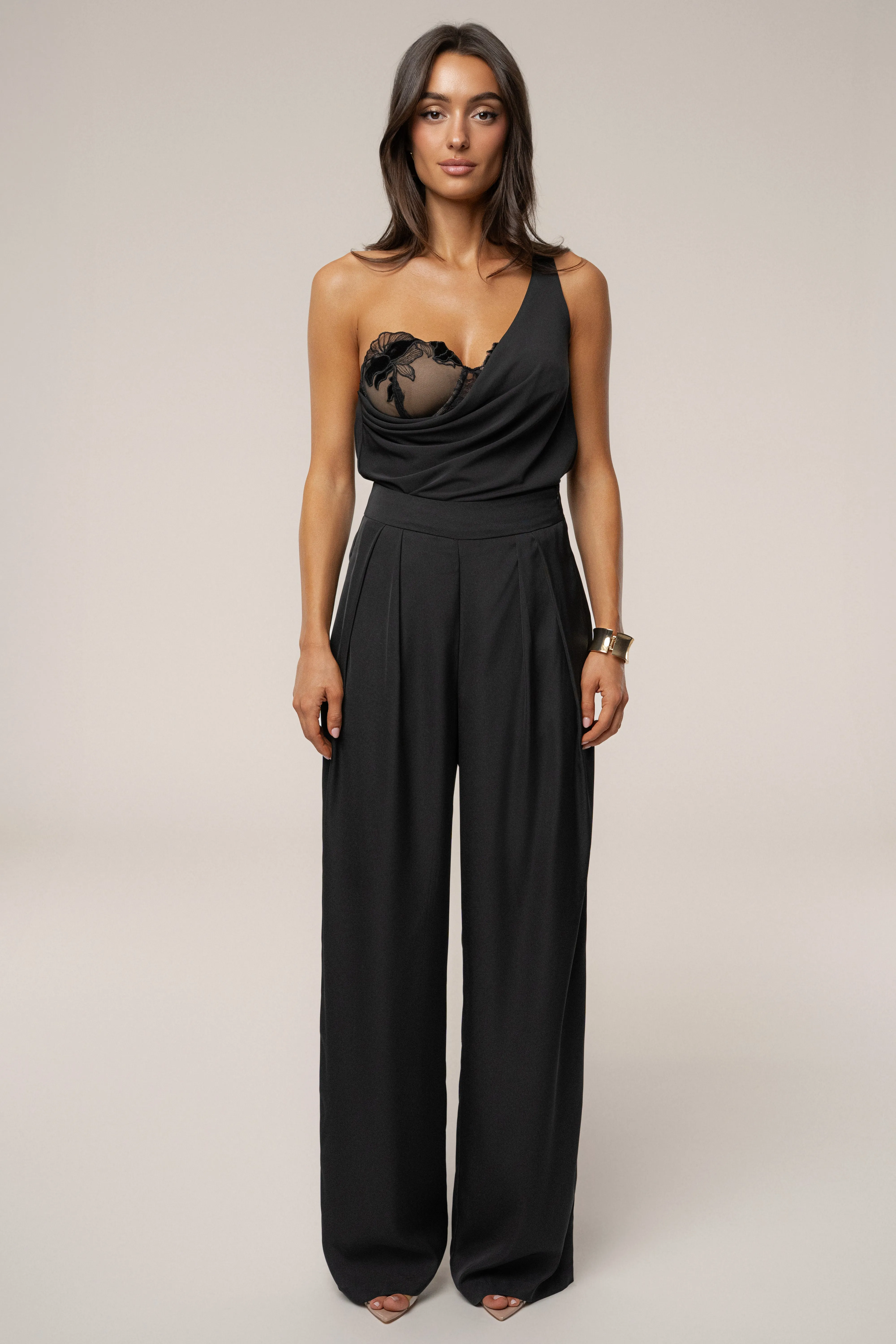 Black Velina Satin Cowl Top sold by JLUXLABEL product image thumbnail 3