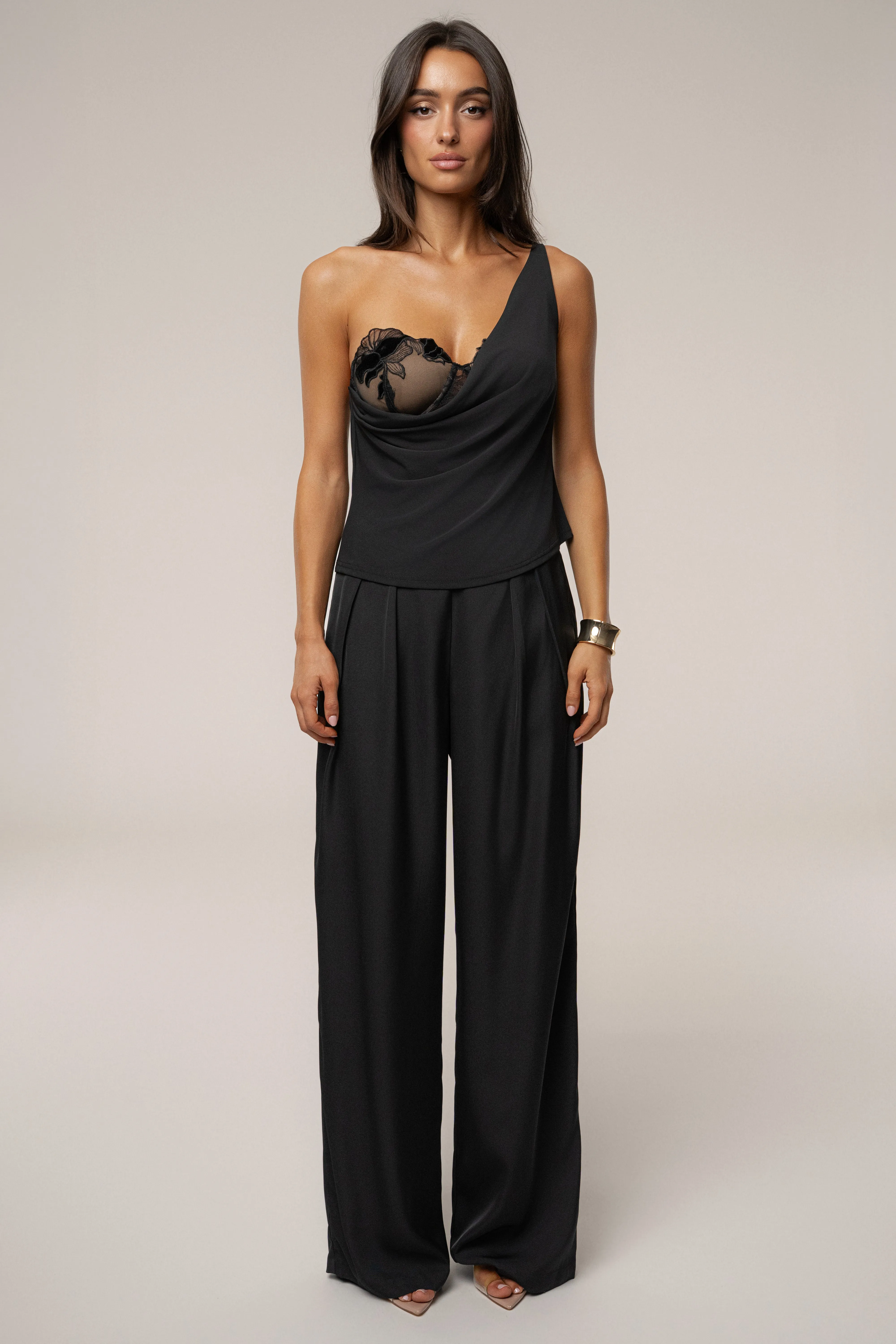 Black Velina Satin Cowl Top sold by JLUXLABEL product image thumbnail 5
