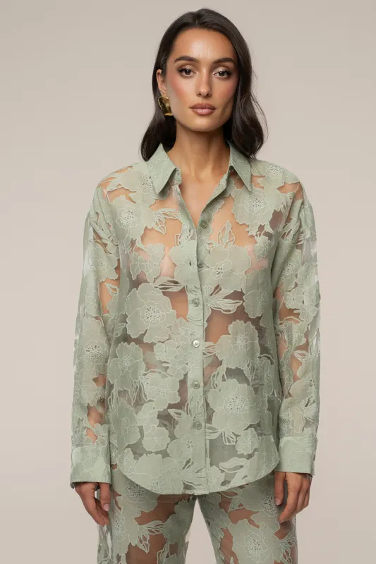 Sage Organza Floral Blouse sold by JLUXLABEL
