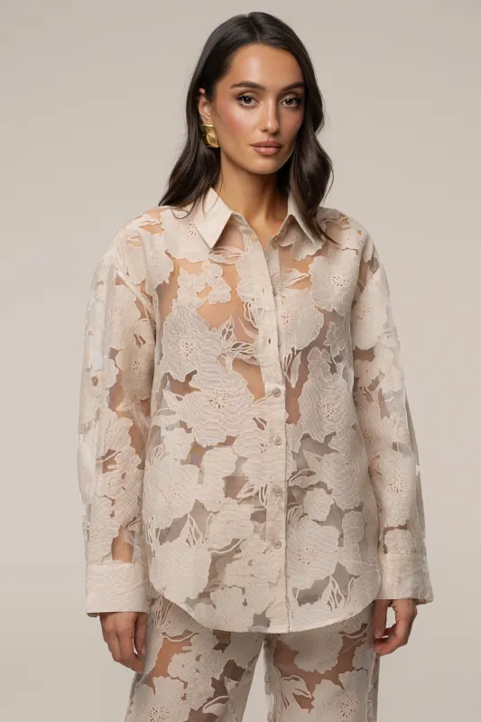 Beige Organza Floral Blouse sold by JLUXLABEL