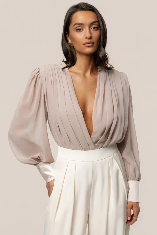 Beige Refined Pleated Chiffon Top sold by JLUXLABEL