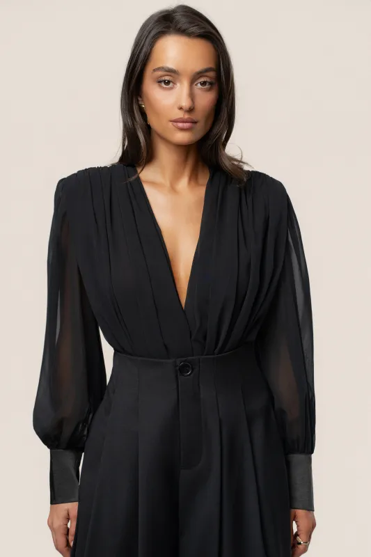 Black Refined Pleated Chiffon Top sold by JLUXLABEL