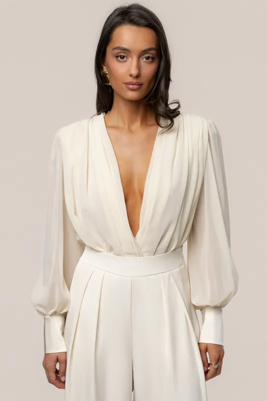 PRE-ORDER Ivory Refined Pleated Chiffon Top sold by JLUXLABEL