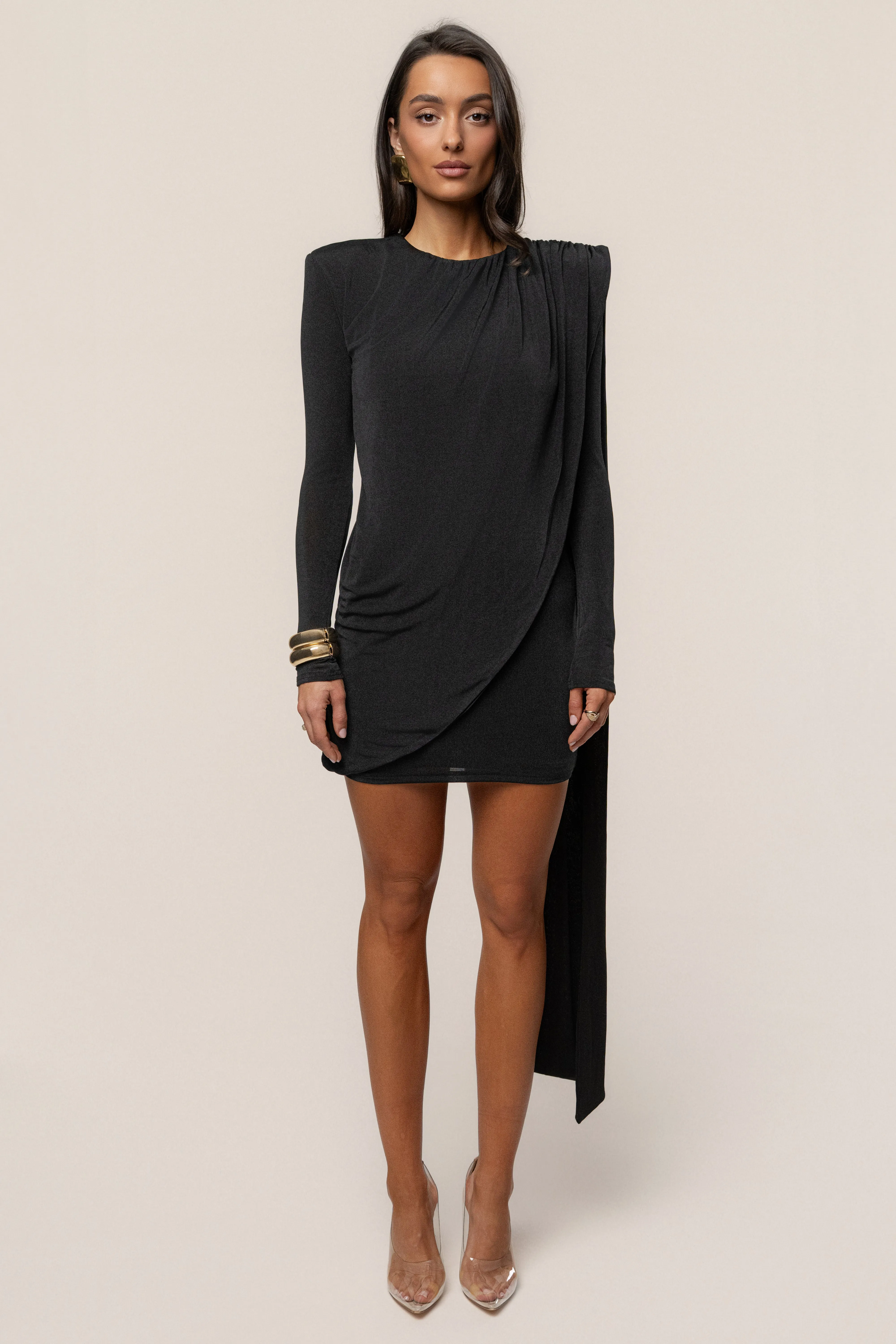 Black Midnight Draped Mini Dress sold by JLUXLABEL product image thumbnail 3
