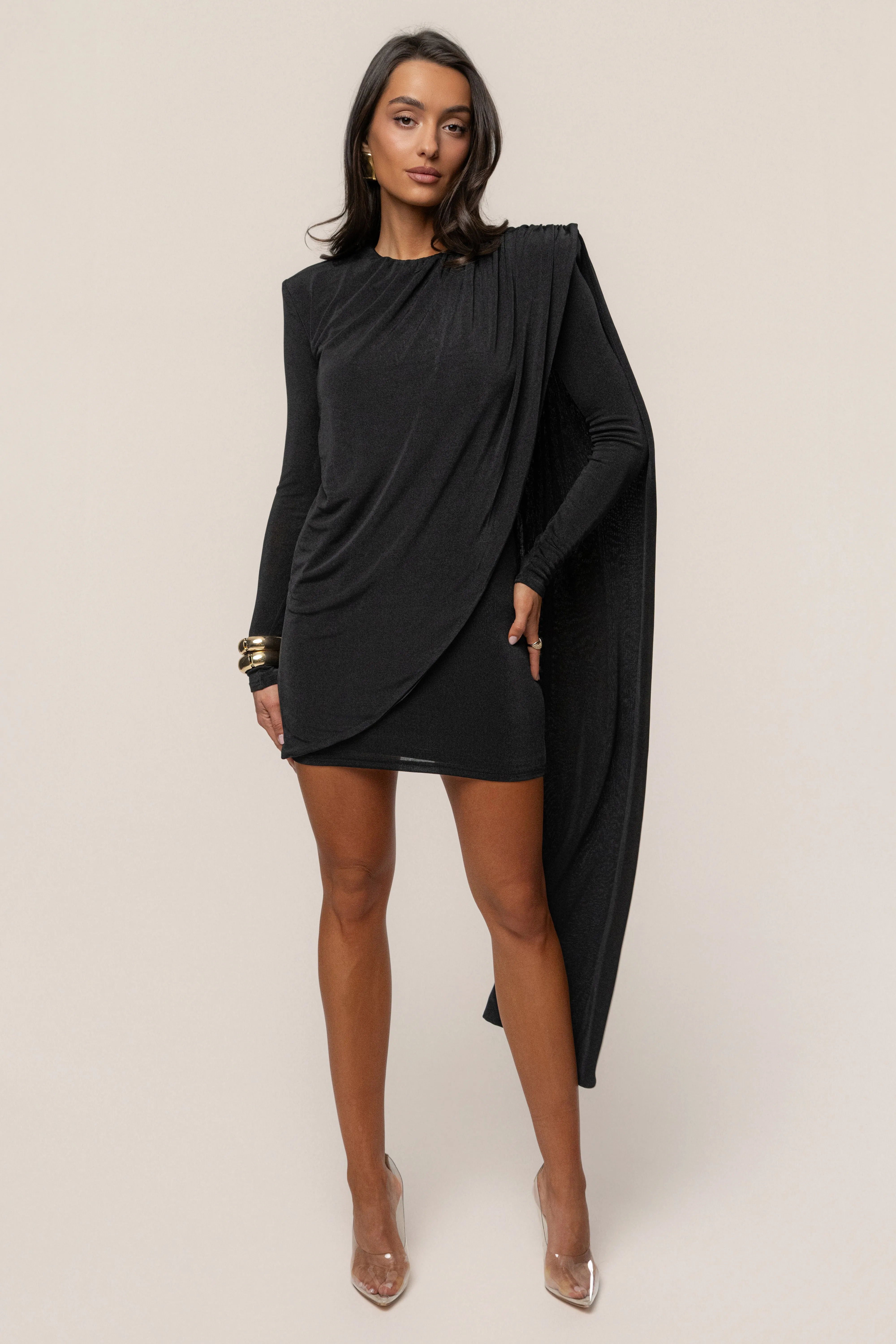 Black Midnight Draped Mini Dress sold by JLUXLABEL product image thumbnail 2