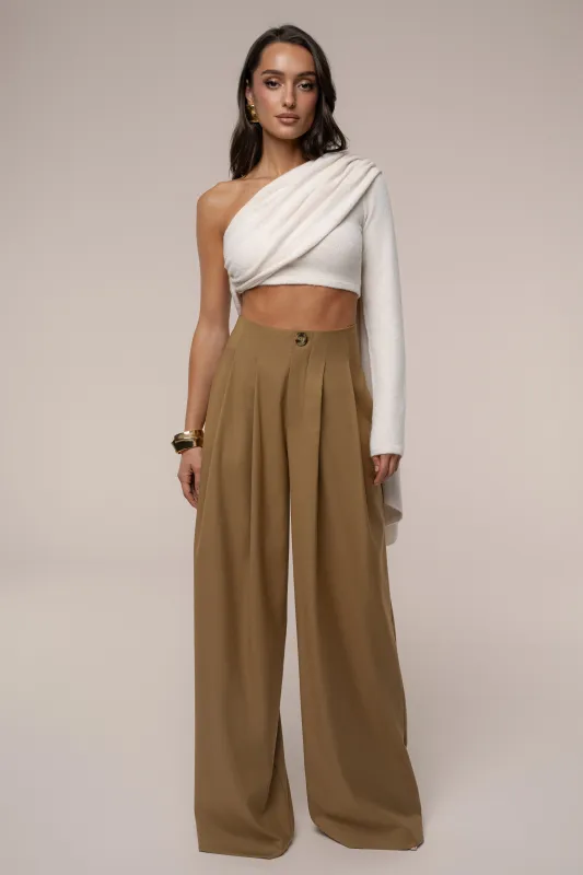 Tan Polished Pleat Trouser sold by JLUXLABEL