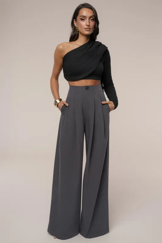 Grey Polished Pleat Trouser sold by JLUXLABEL