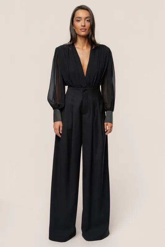 Black Polished Pleat Trouser sold by JLUXLABEL