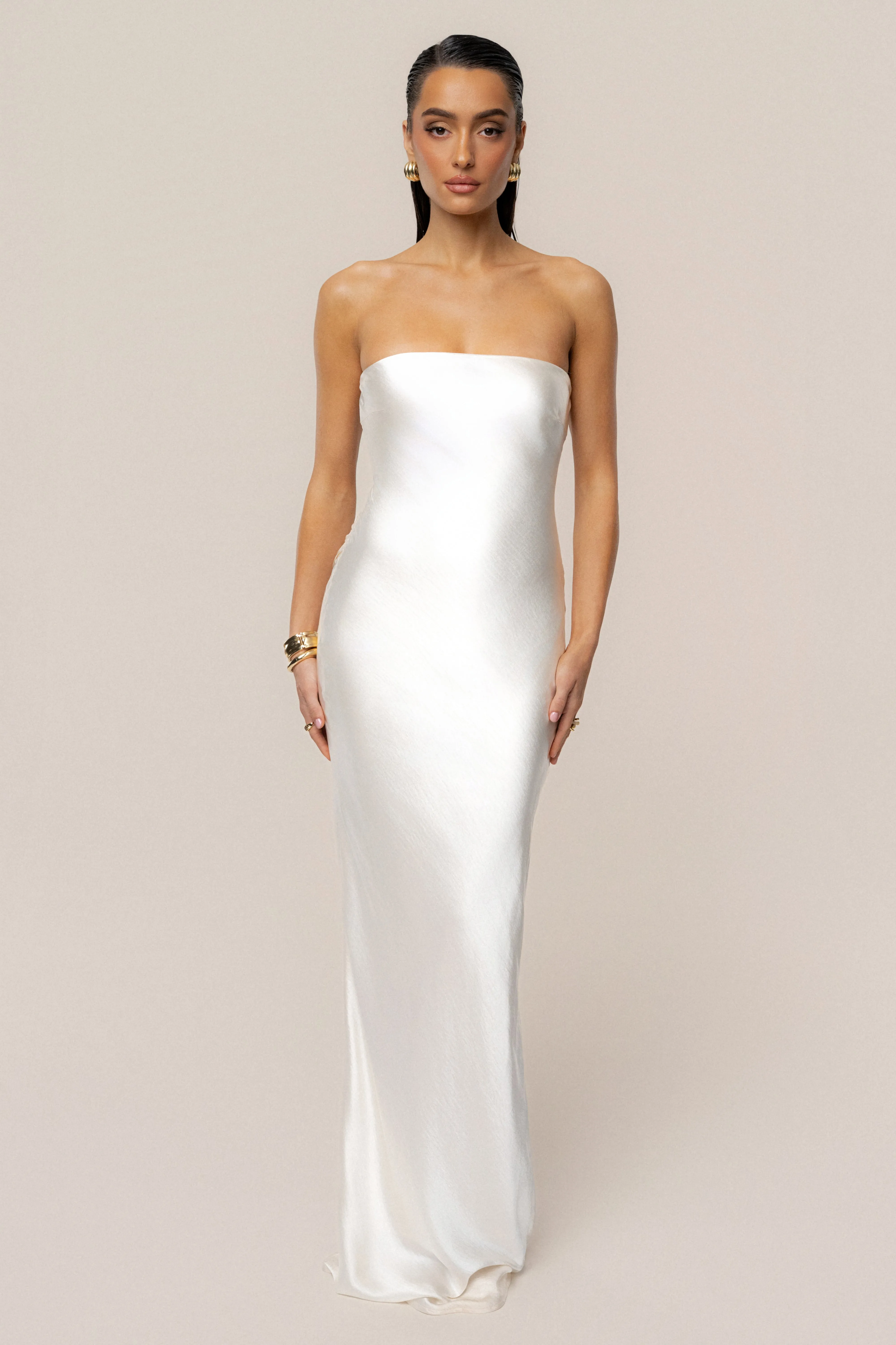Ivory Regal Rising Satin Maxi Dress sold by JLUXLABEL product image thumbnail 5