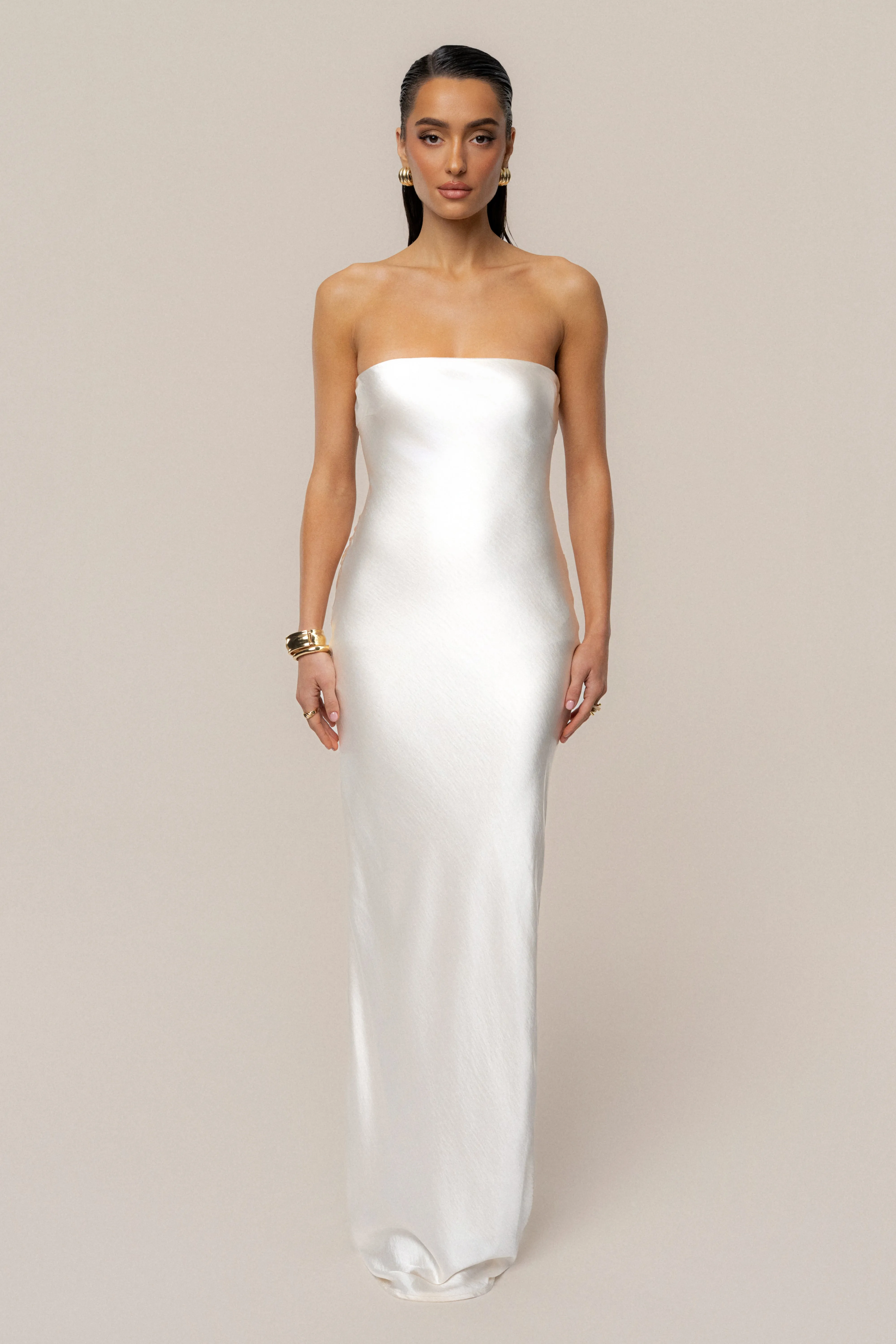 Ivory Regal Rising Satin Maxi Dress sold by JLUXLABEL product image thumbnail 4