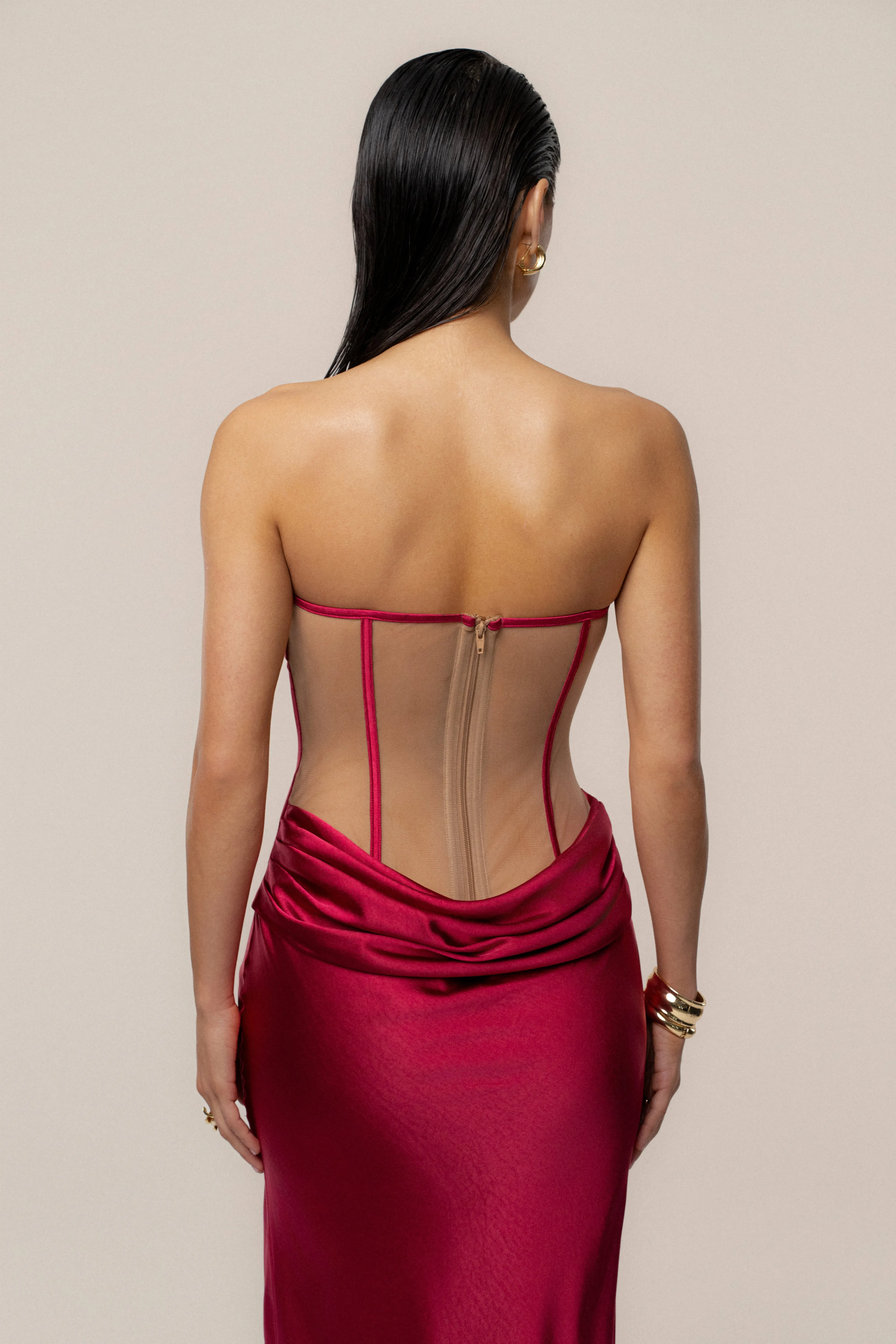 Red Regal Rising Satin Maxi Dress sold by JLUXLABEL product image thumbnail 3