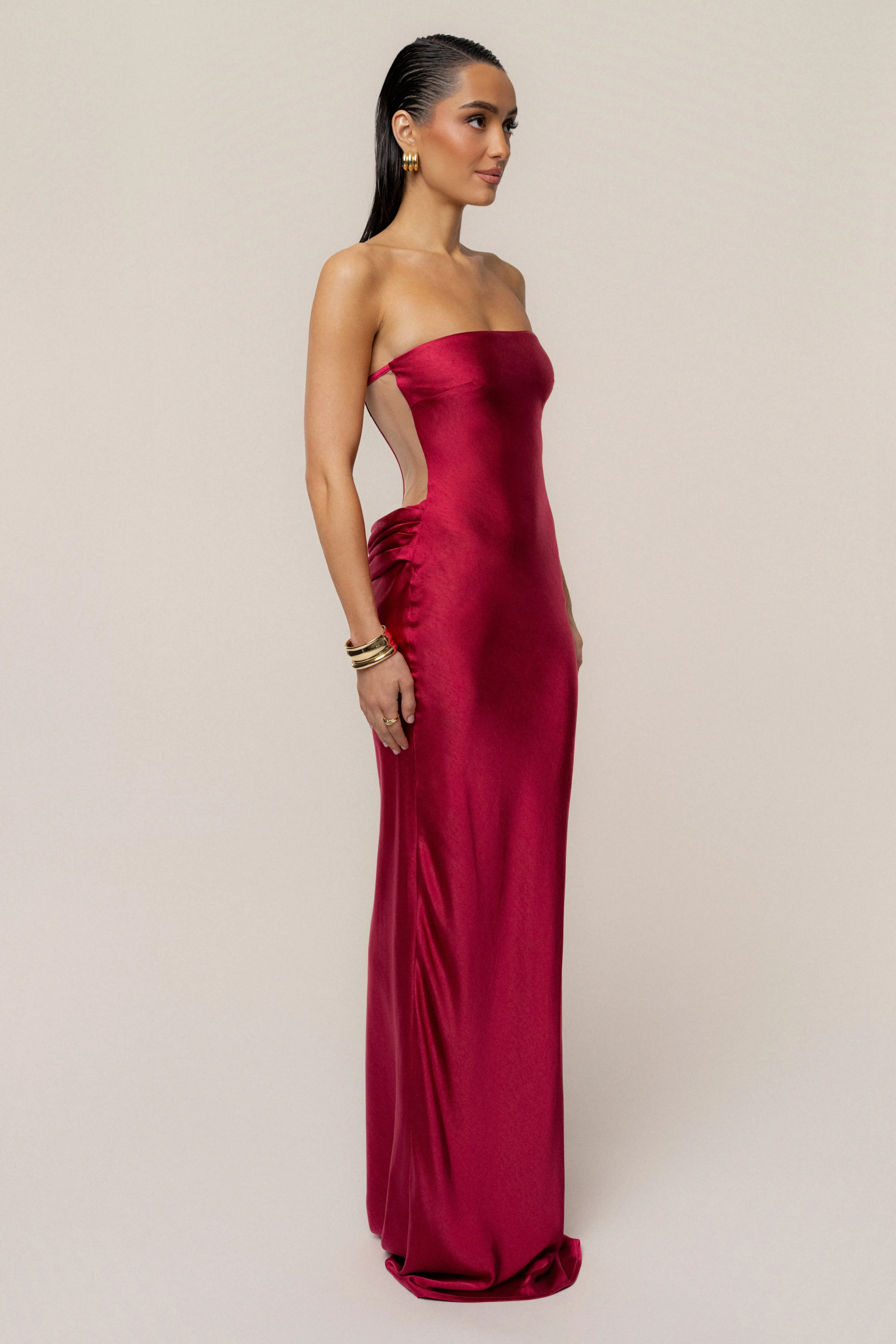 Red Regal Rising Satin Maxi Dress sold by JLUXLABEL product image thumbnail 5