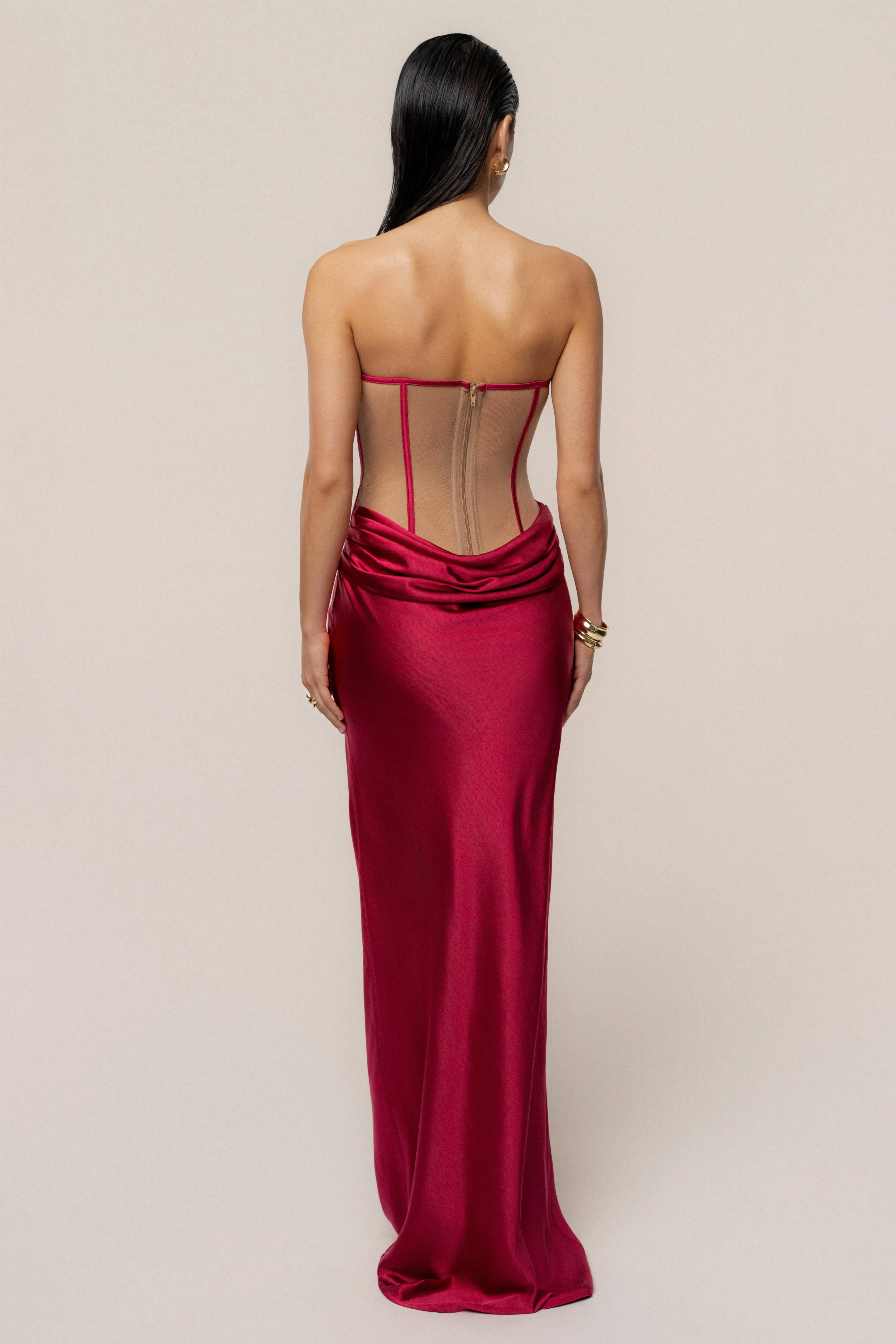 Red Regal Rising Satin Maxi Dress sold by JLUXLABEL